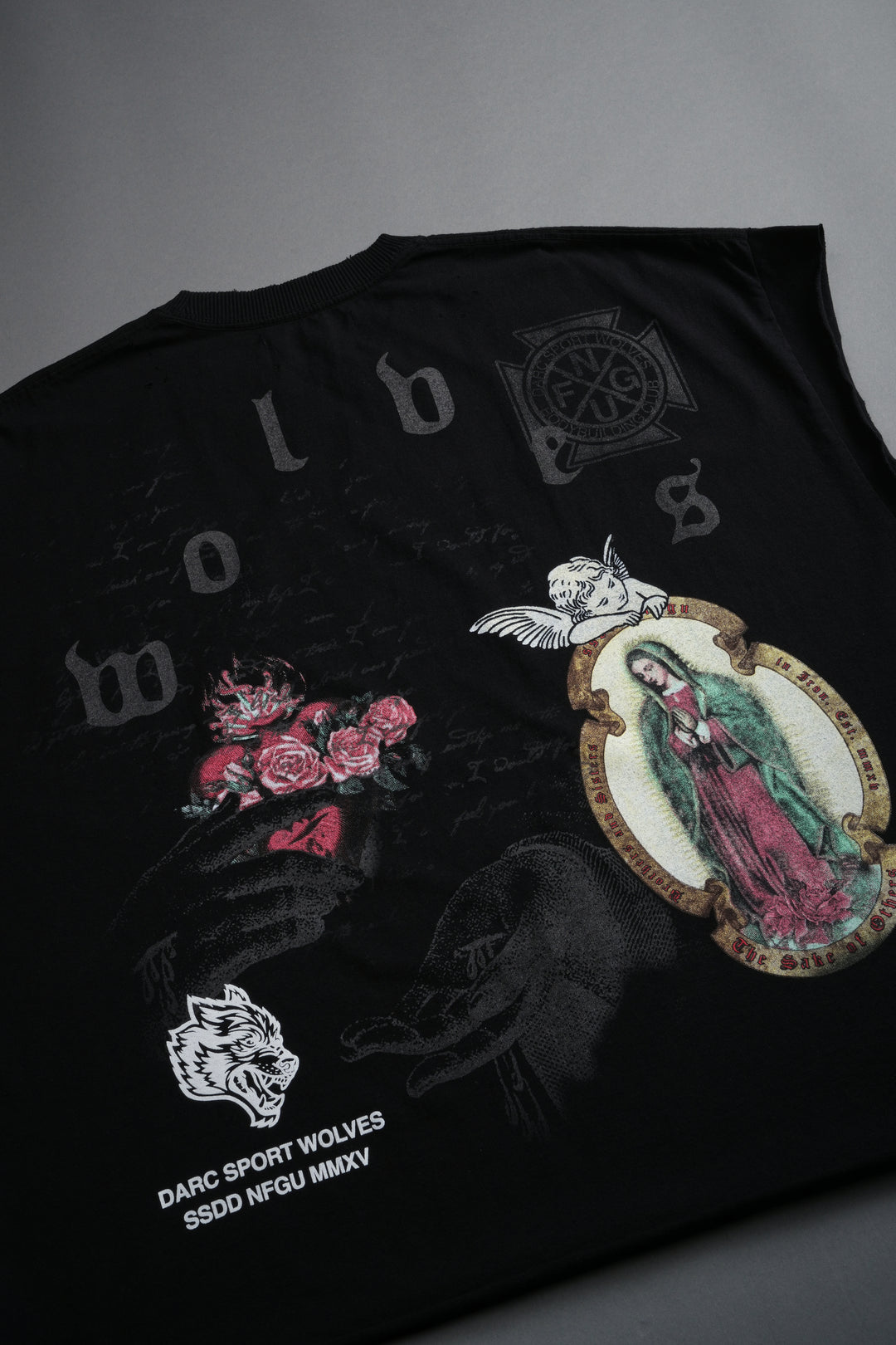 Holy Vow Distressed Grunge Cut-Off Mid-Length Raw Hem Tee in Black