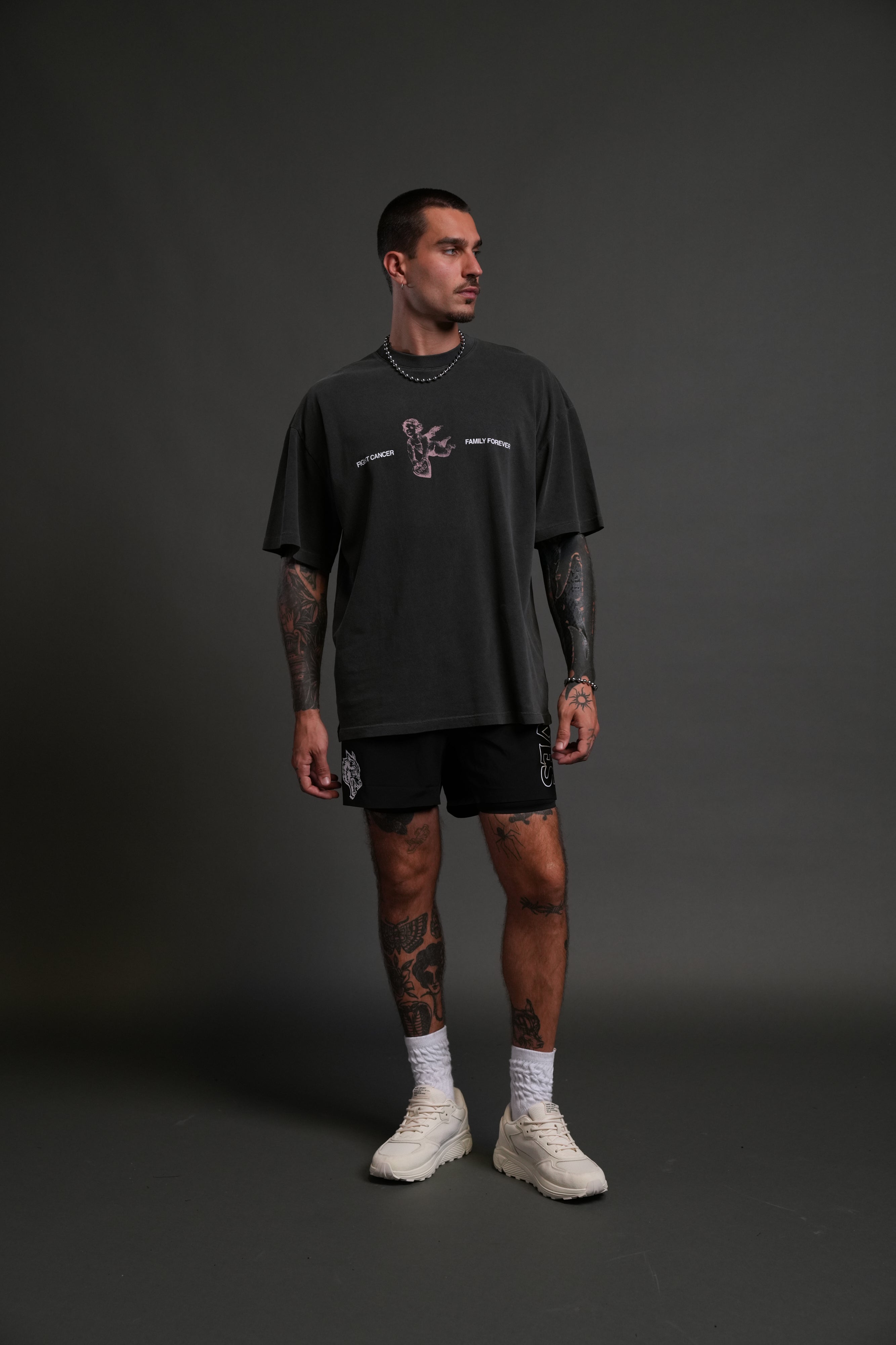 Fight Cancer NFGU "Premium" Oversized Tee in Wolf Gray