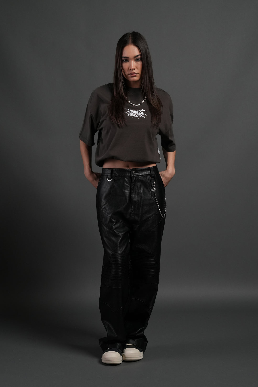 Work In Silence NFGU Grunge Mid Length Raw Hem Tee in Darc Brown Drift Wash