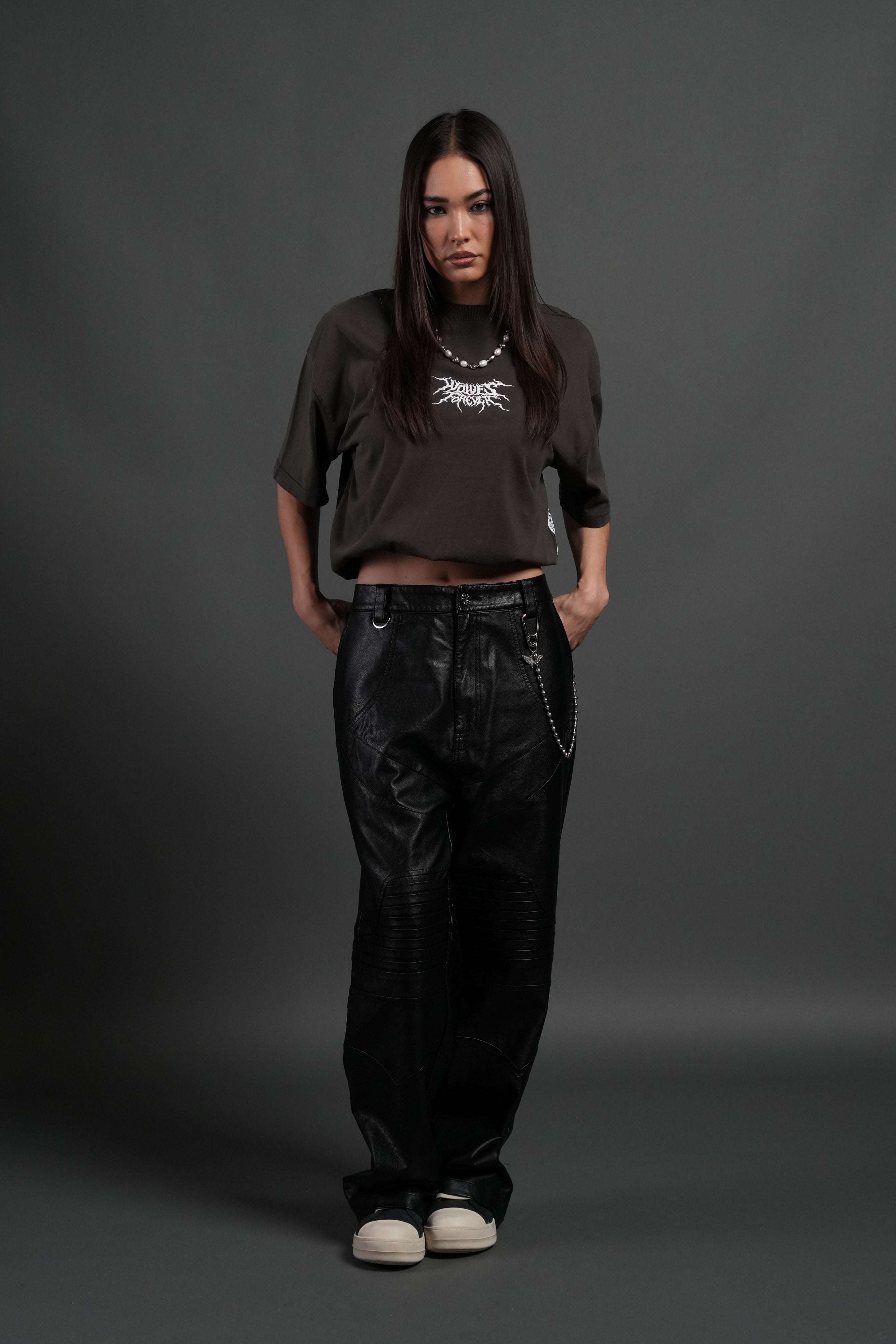 Work In Silence NFGU Grunge Mid Length Raw Hem Tee in Darc Brown Drift Wash