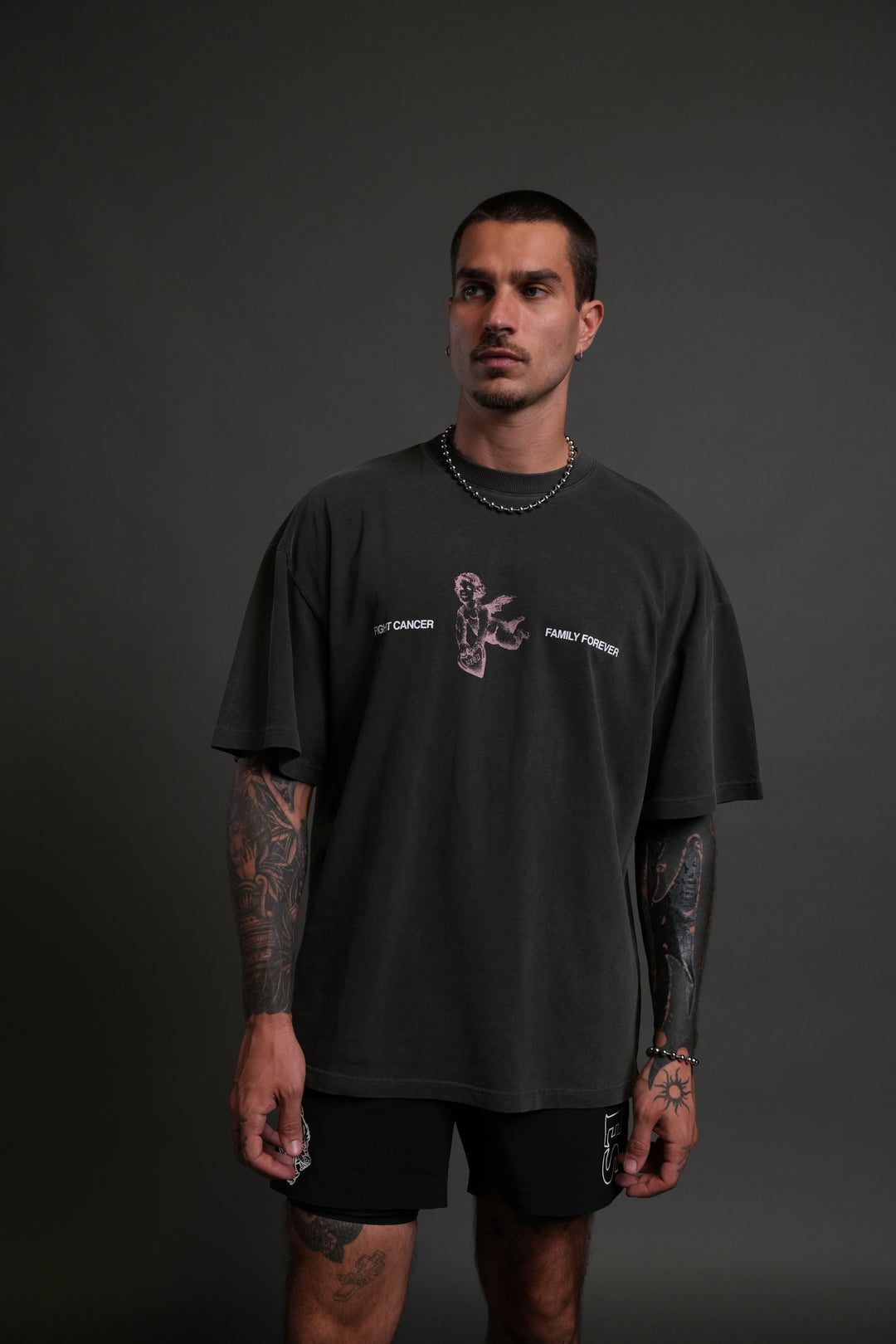Fight Cancer NFGU "Premium" Oversized Tee in Wolf Gray