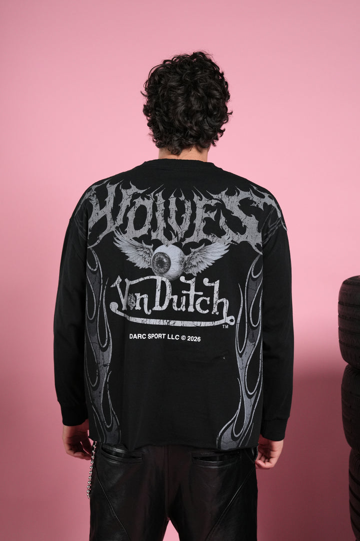 Take-Off Grunge Mid-Length Raw Hem LS Tee in Black