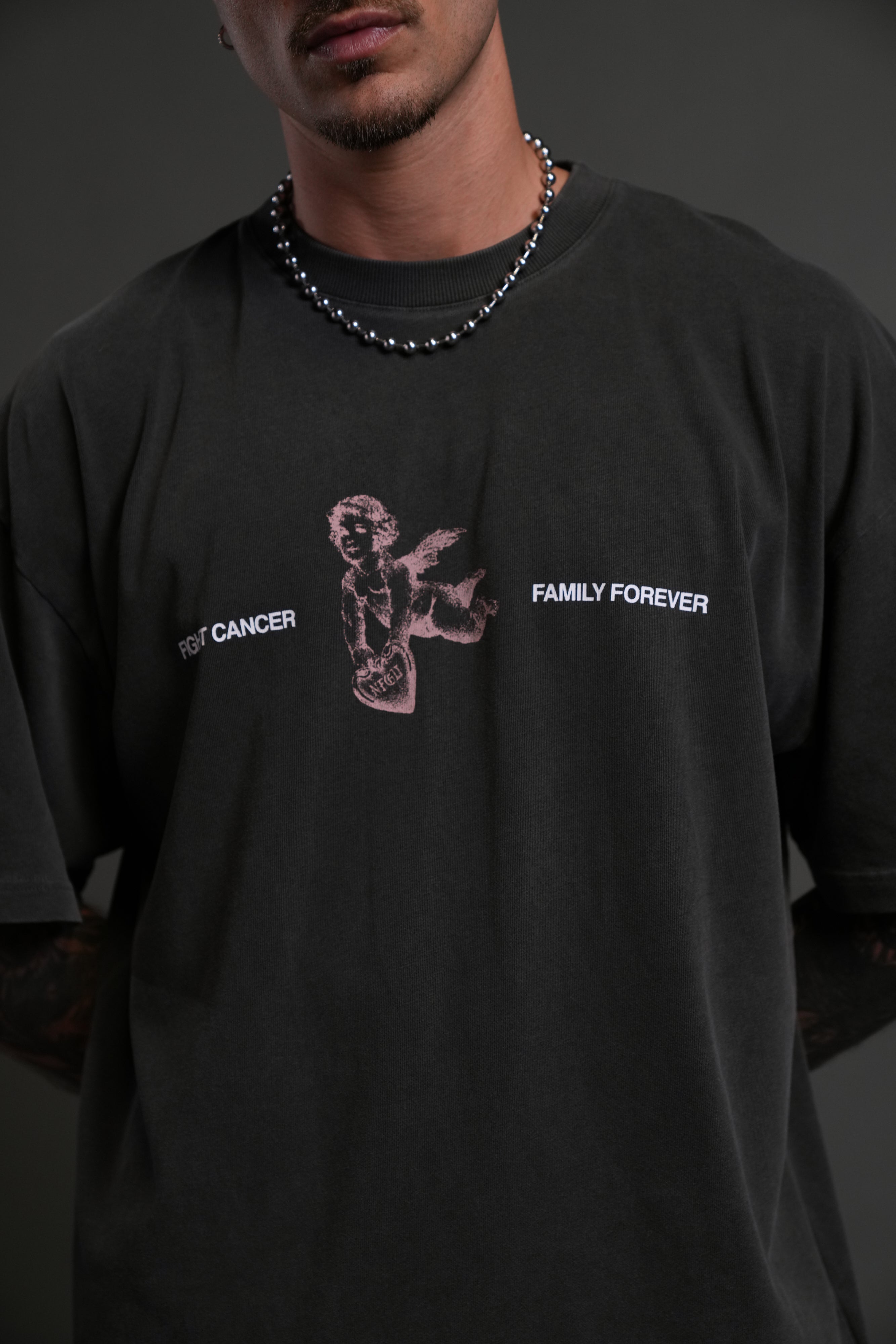 Fight Cancer NFGU "Premium" Oversized Tee in Wolf Gray
