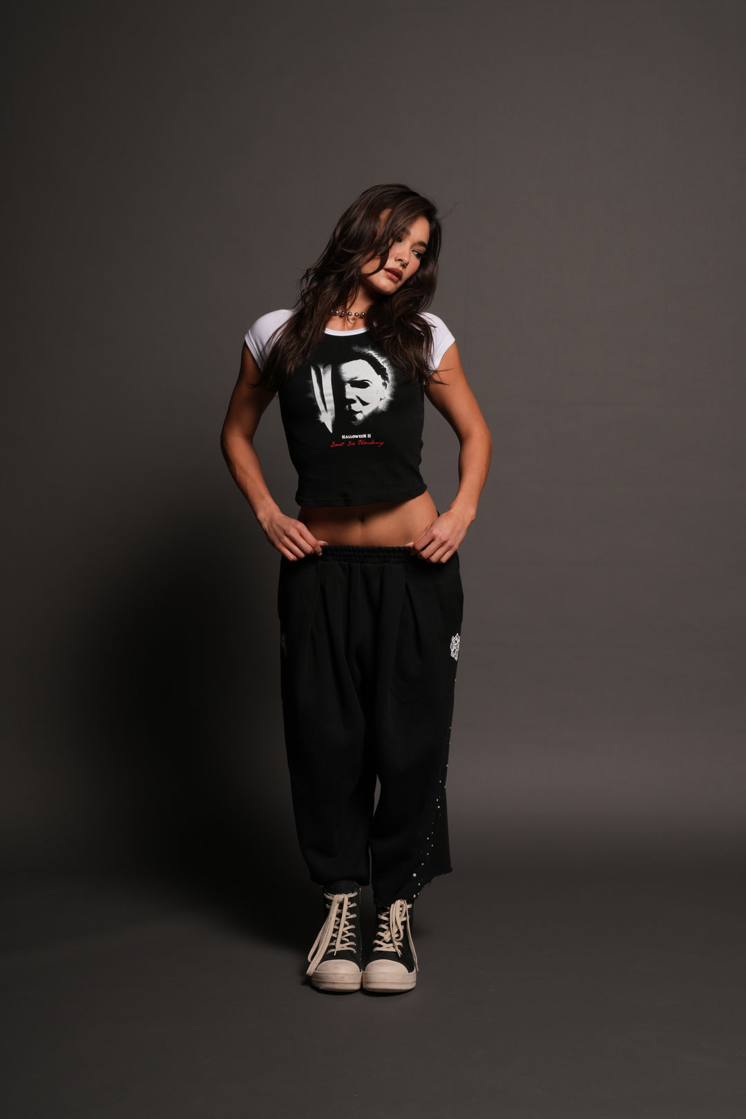 Night Blade Lina Raglan Baby Tee In Black/White