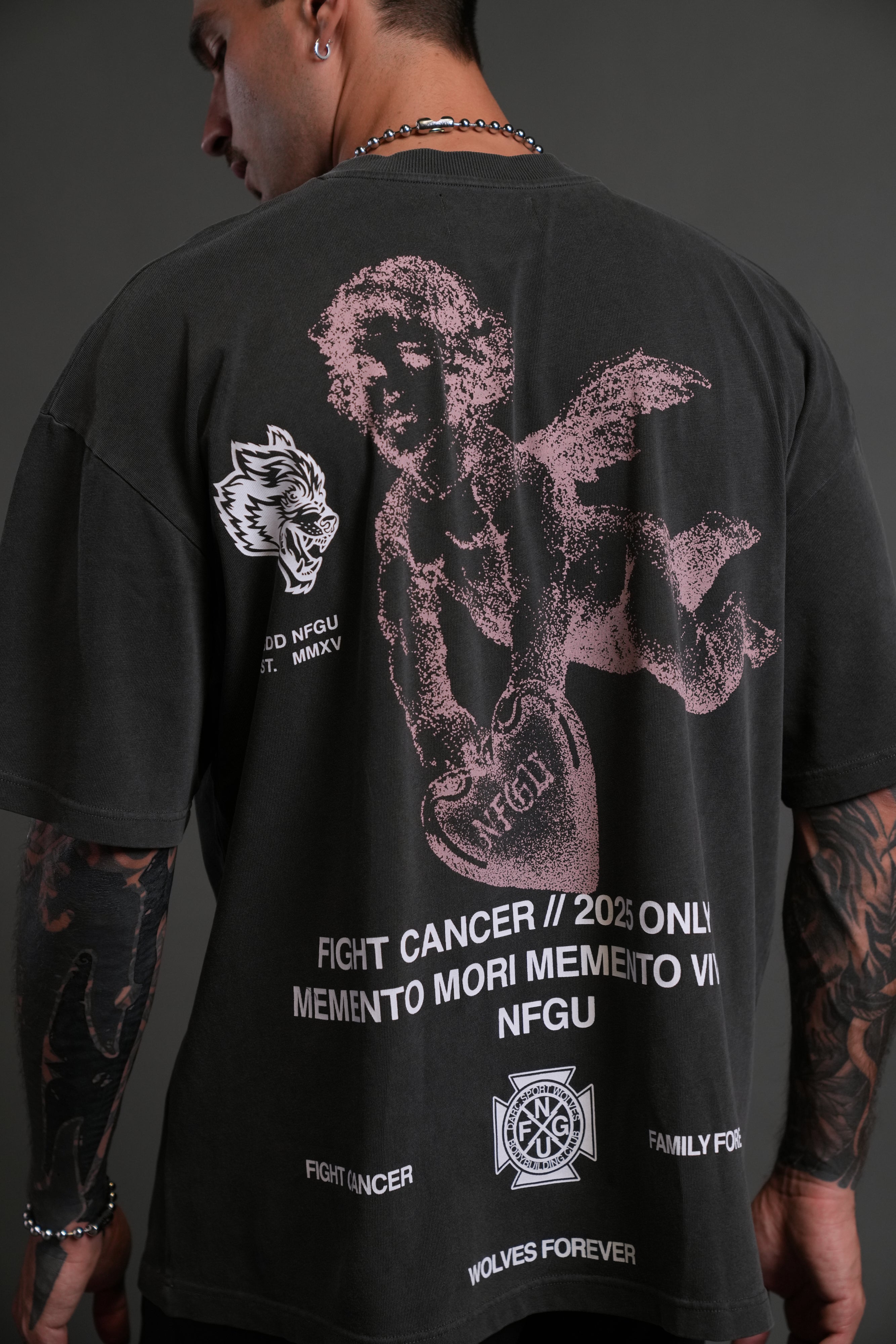 Fight Cancer NFGU "Premium" Oversized Tee in Wolf Gray