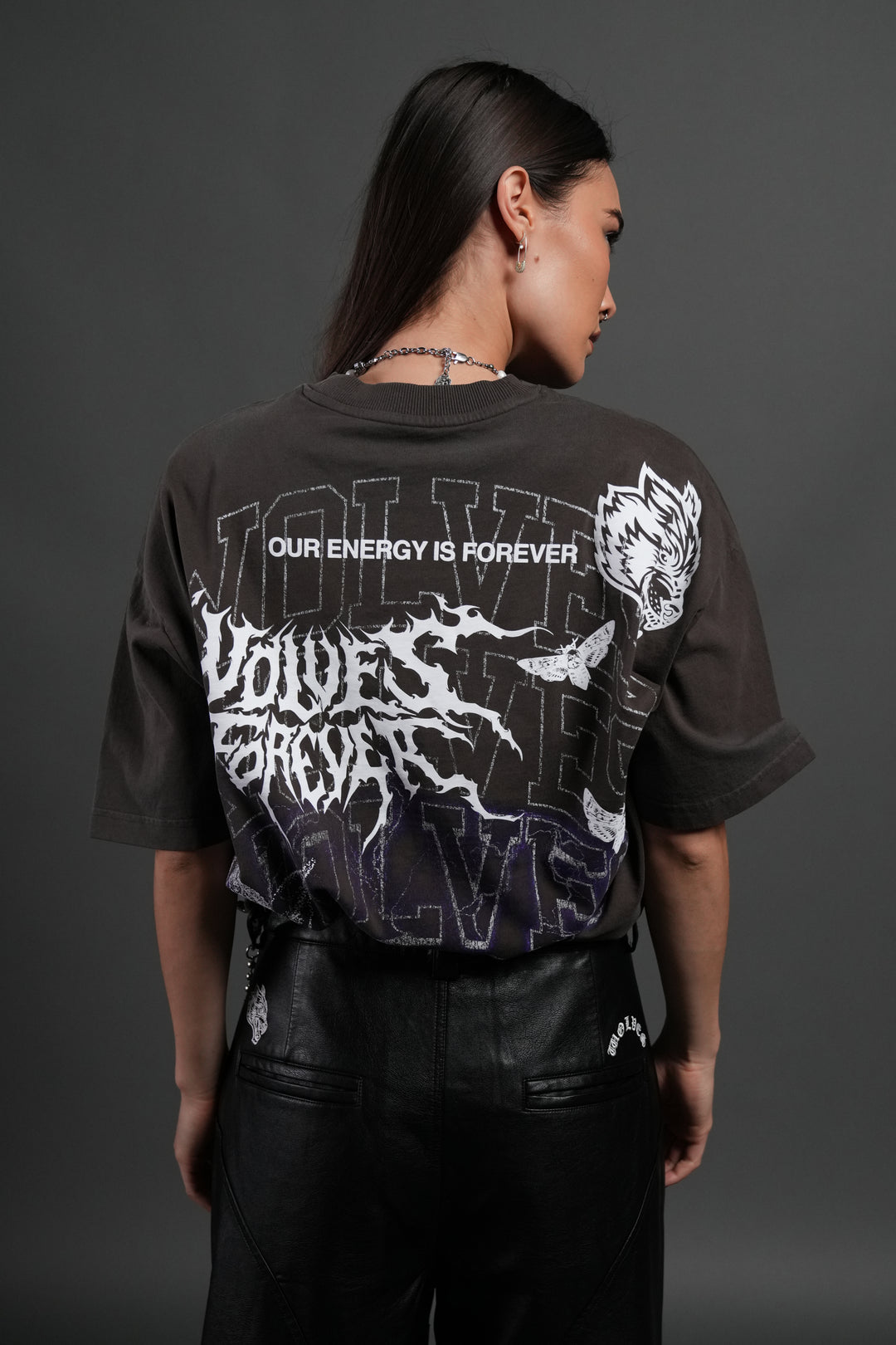 Work In Silence NFGU Grunge Mid Length Raw Hem Tee in Darc Brown Drift Wash