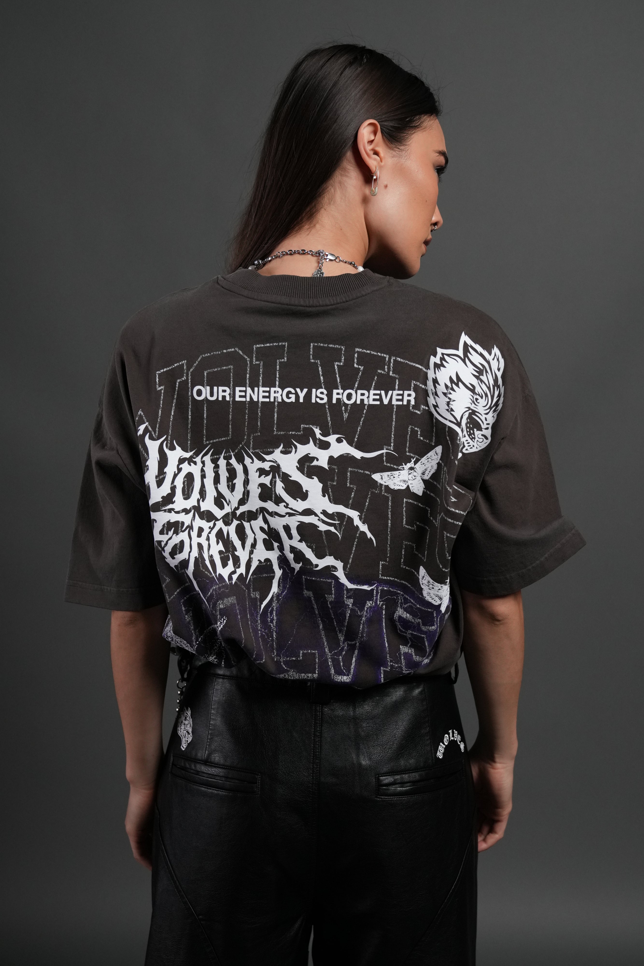 Work In Silence NFGU Grunge Mid Length Raw Hem Tee in Darc Brown Drift Wash
