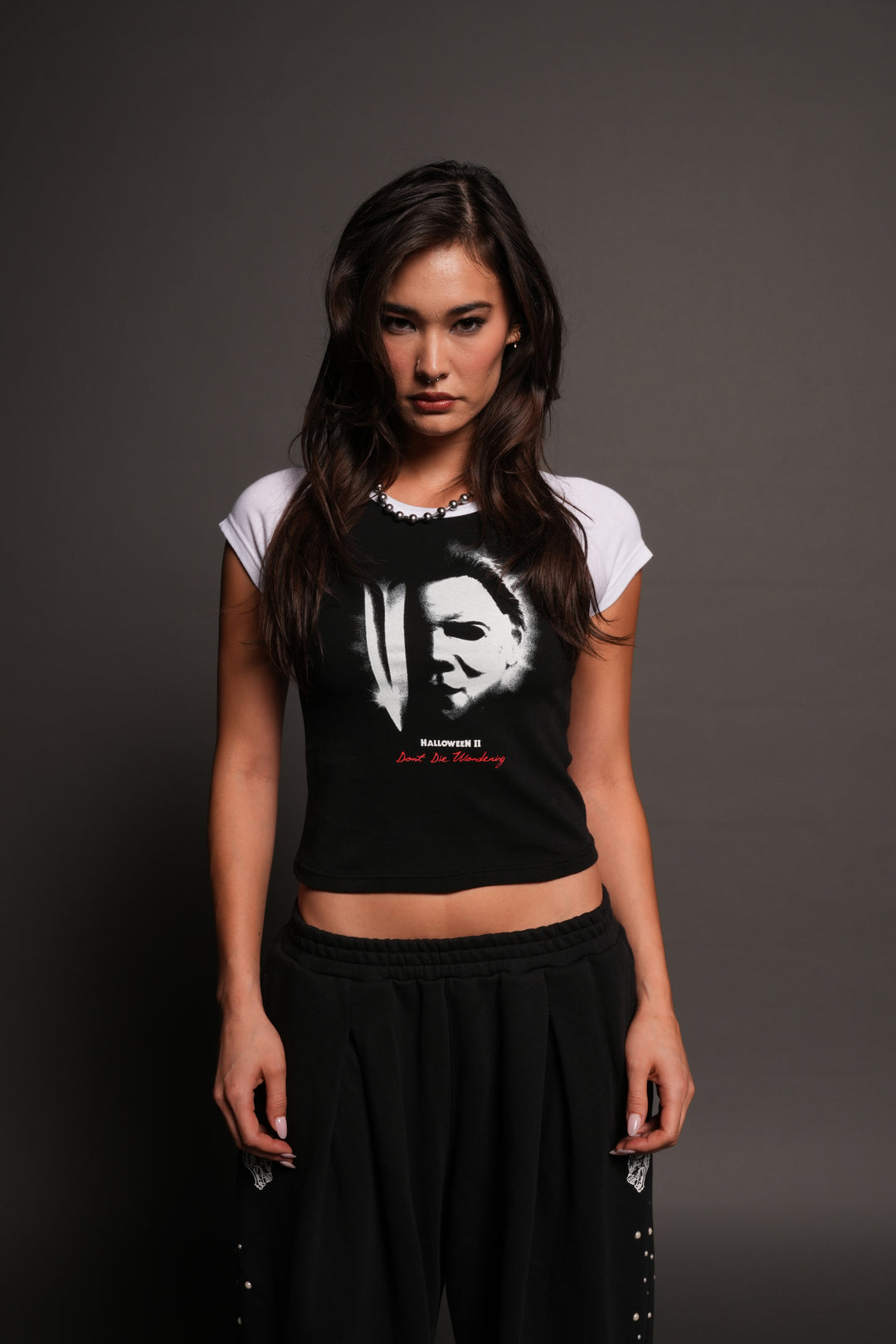 Night Blade Lina Raglan Baby Tee In Black/White