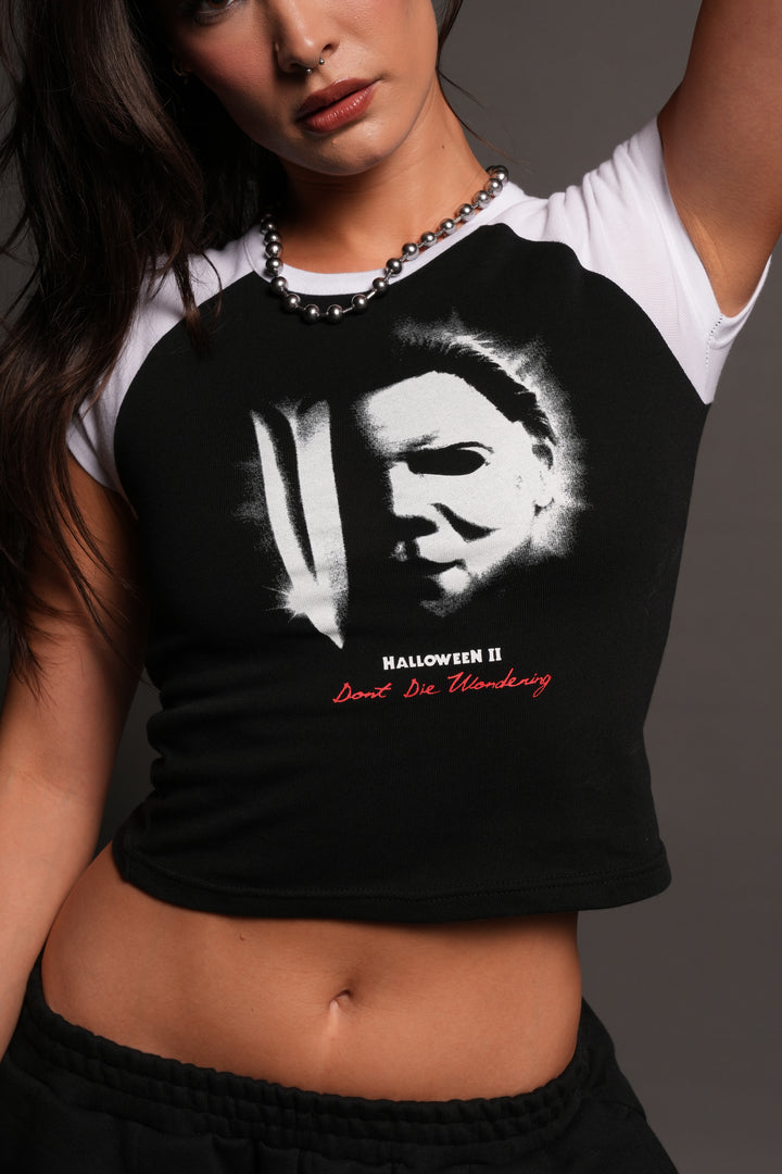 Night Blade Lina Raglan Baby Tee In Black/White