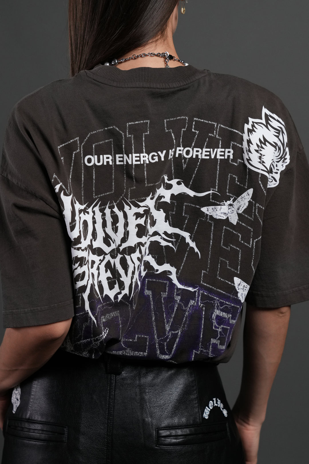 Work In Silence NFGU Grunge Mid Length Raw Hem Tee in Darc Brown Drift Wash