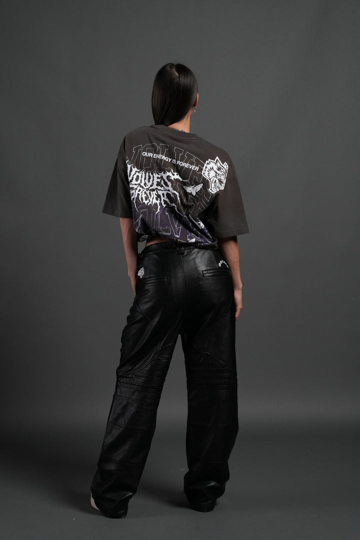 Work In Silence NFGU Grunge Mid Length Raw Hem Tee in Darc Brown Drift Wash