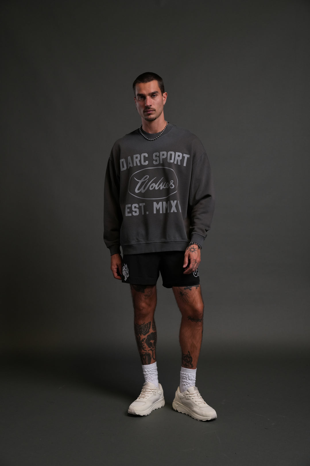 Darc Sport MMXV Grunge Oversized London Unisex Crewneck in Wolf Gray Drift Wash