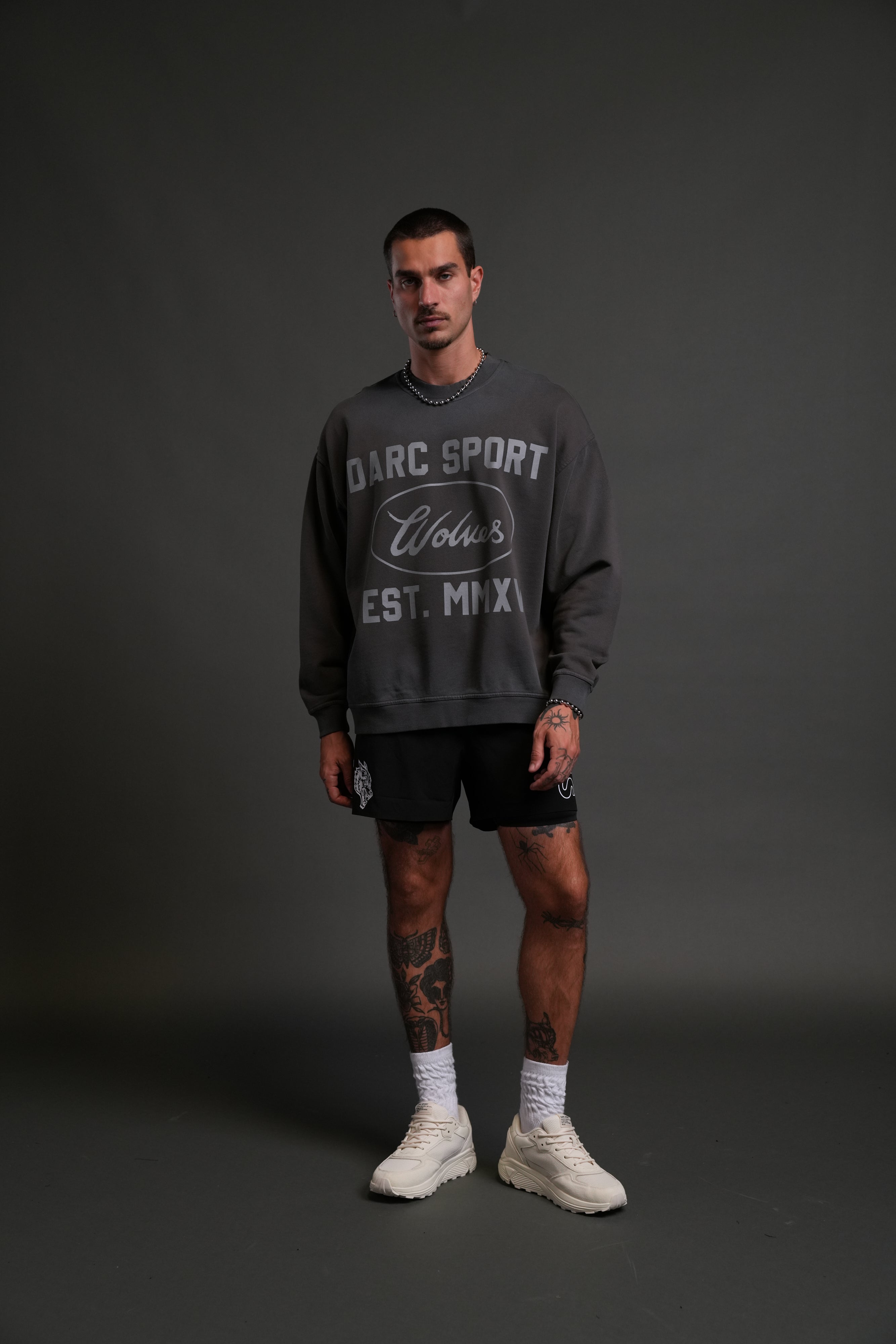 Darc Sport MMXV Grunge Oversized London Unisex Crewneck in Wolf Gray Drift Wash