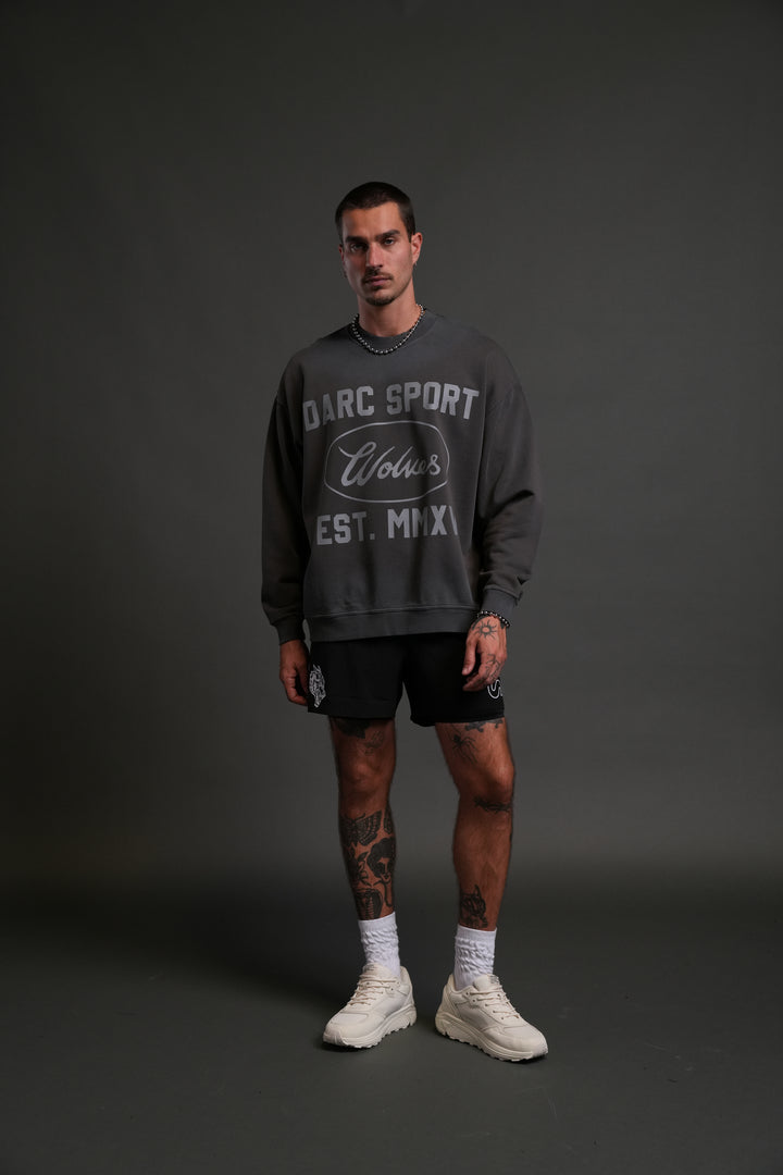 Darc Sport MMXV Grunge Oversized London Unisex Crewneck in Wolf Gray Drift Wash