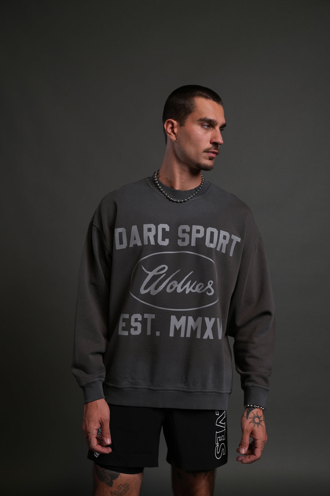Darc Sport MMXV Grunge Oversized London Unisex Crewneck in Wolf Gray Drift Wash