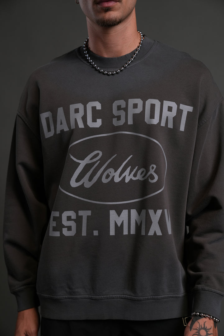 Darc Sport MMXV Grunge Oversized London Unisex Crewneck in Wolf Gray Drift Wash