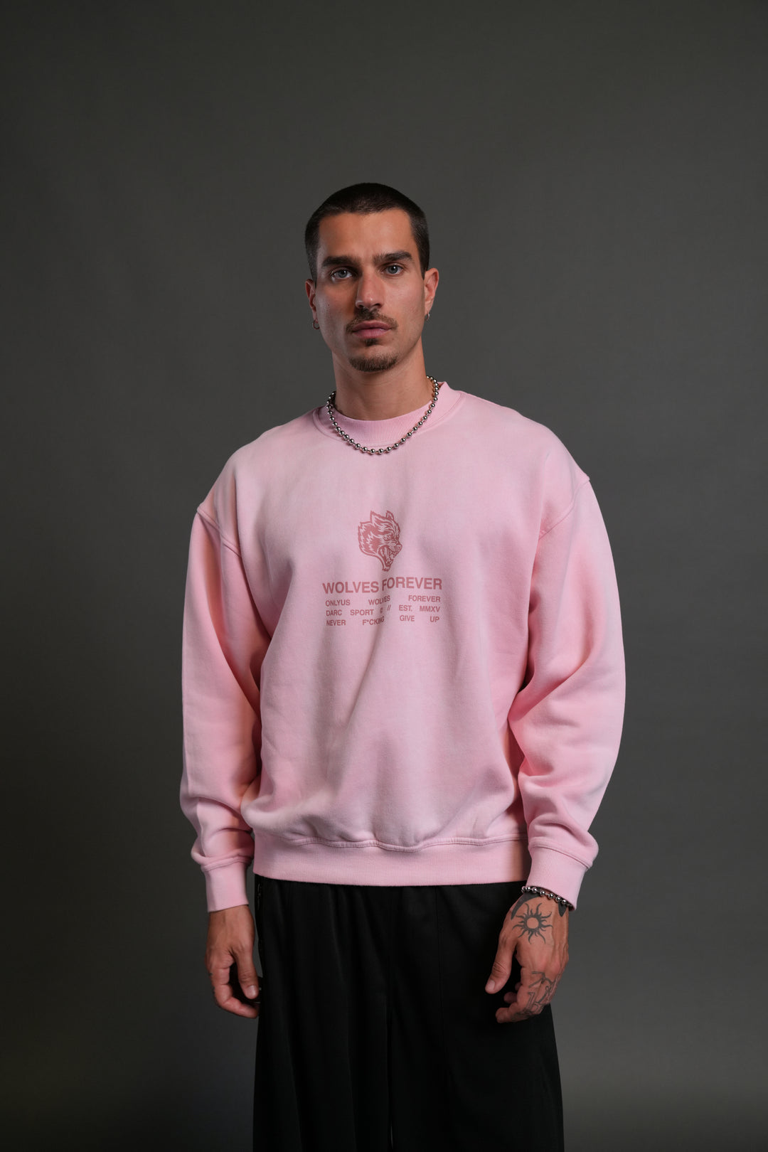 Wolves Have Your Back London Unisex Crewneck in Cherry Blossom Halo Wash