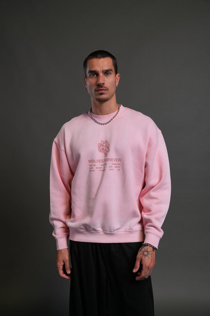 Wolves Have Your Back London Unisex Crewneck in Cherry Blossom Halo Wash