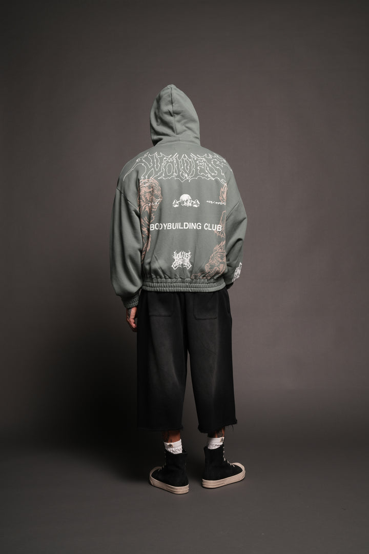 Wolves Bodybuilding Club Chambers Zip Hoodie In Hunter Green