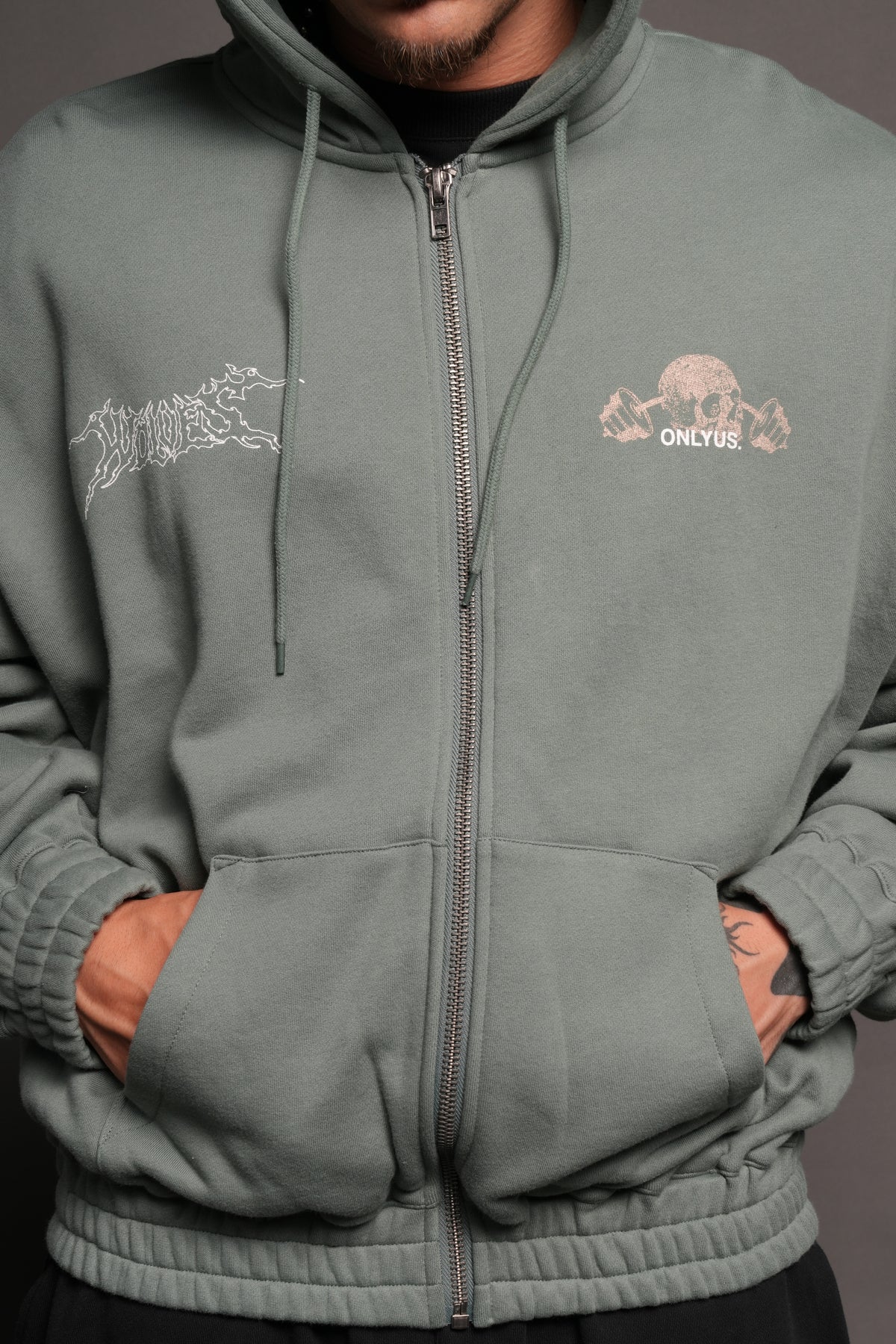 Wolves Bodybuilding Club Chambers Zip Hoodie In Hunter Green