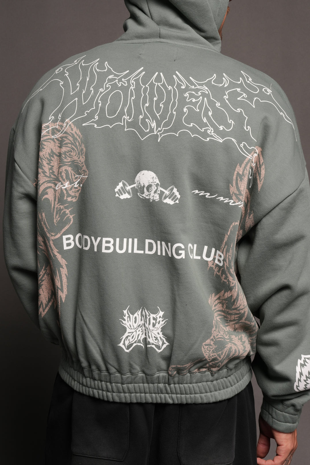 Wolves Bodybuilding Club Chambers Zip Hoodie In Hunter Green