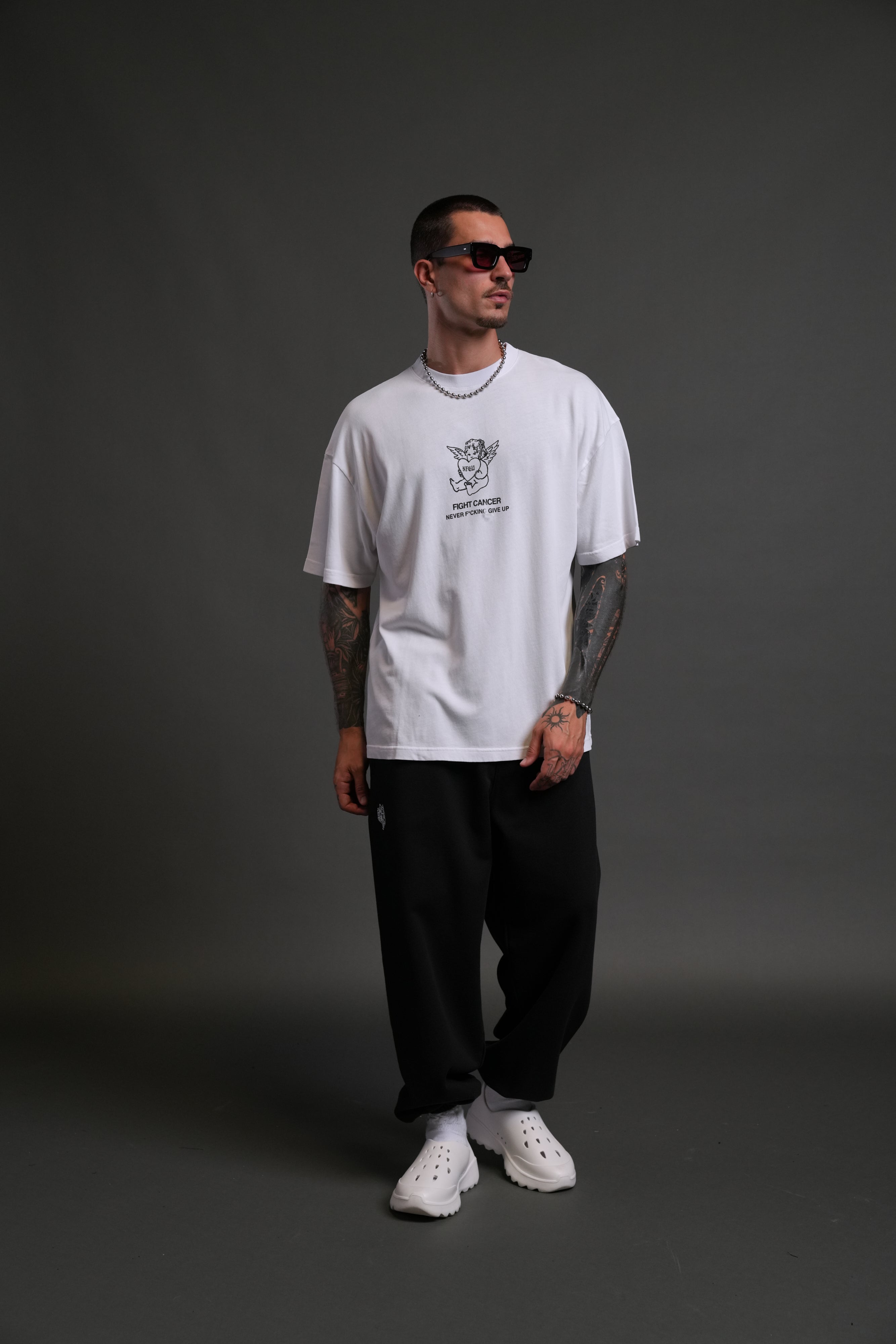 Never F*cking Give Up "Premium" Oversized Tee in White
