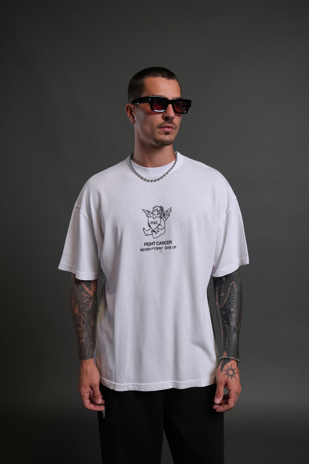 Never F*cking Give Up "Premium" Oversized Tee in White