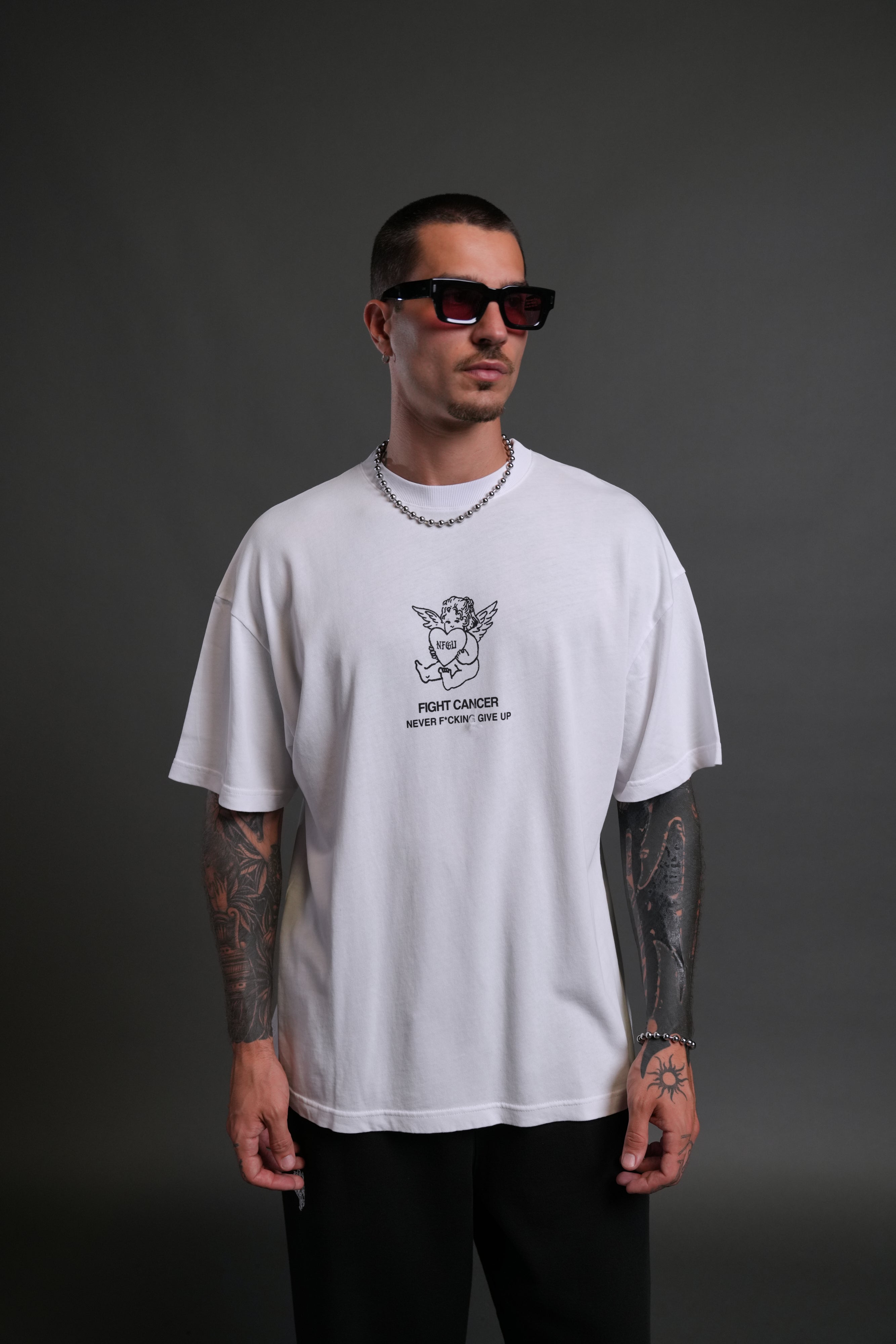 Never F*cking Give Up "Premium" Oversized Tee in White