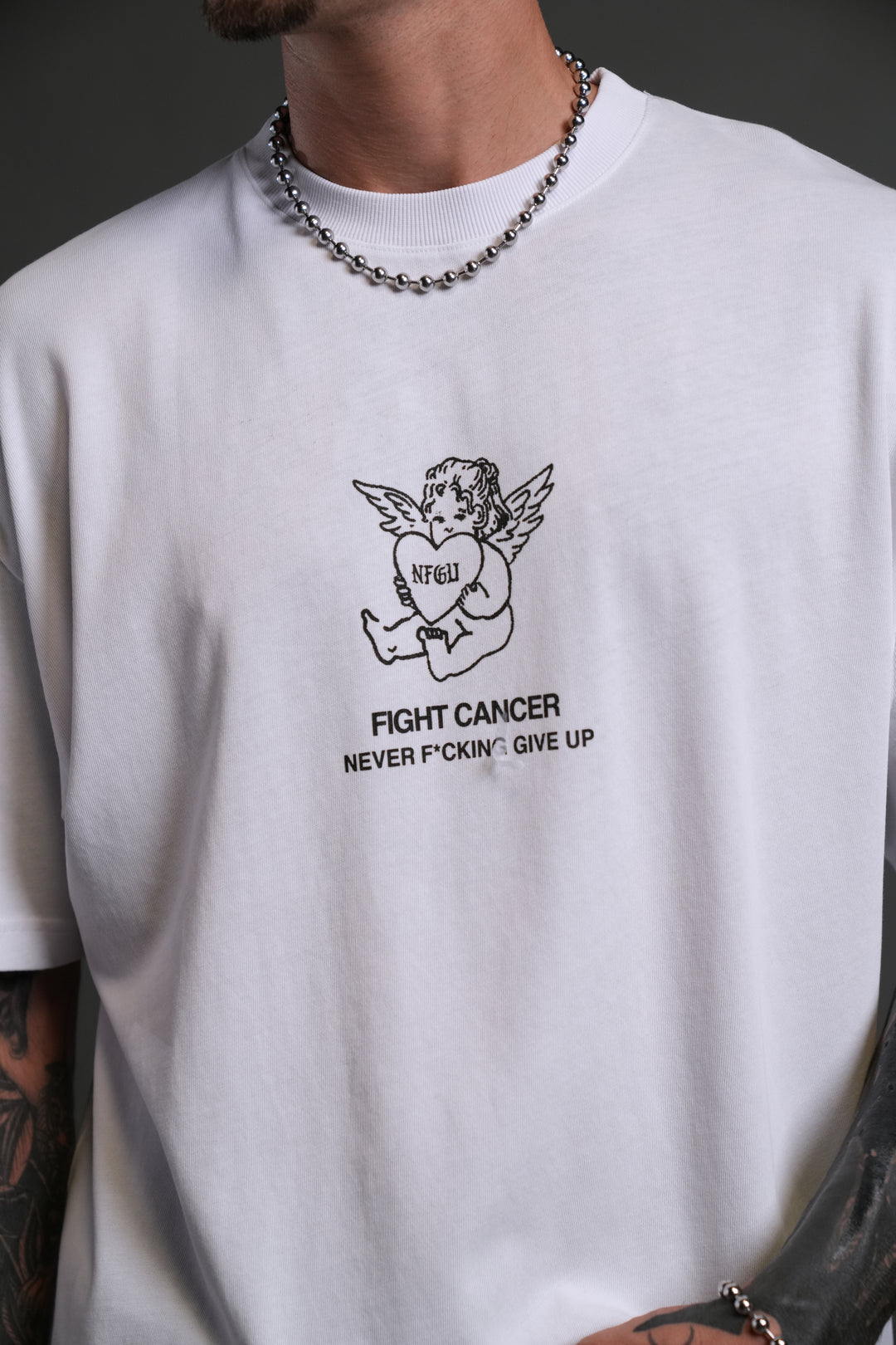 Never F*cking Give Up "Premium" Oversized Tee in White