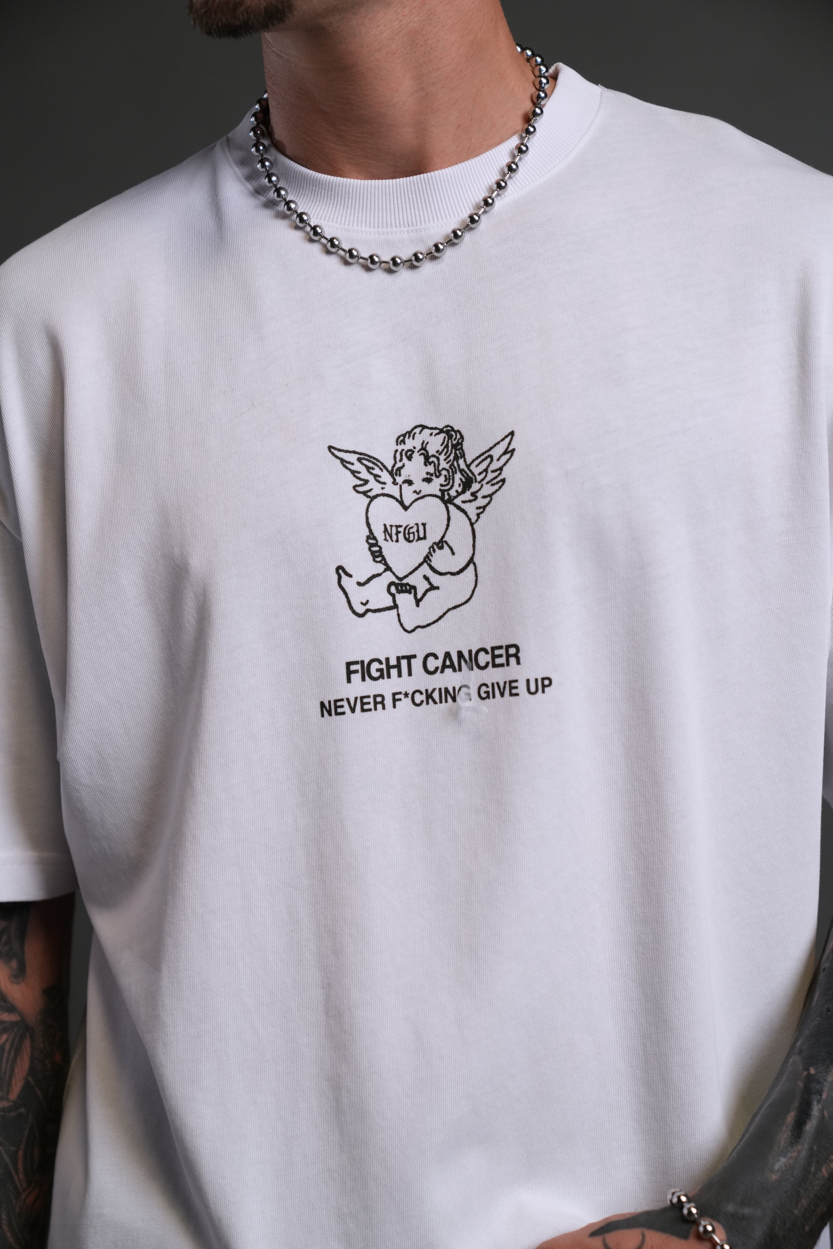 Never F*cking Give Up "Premium" Oversized Tee in White