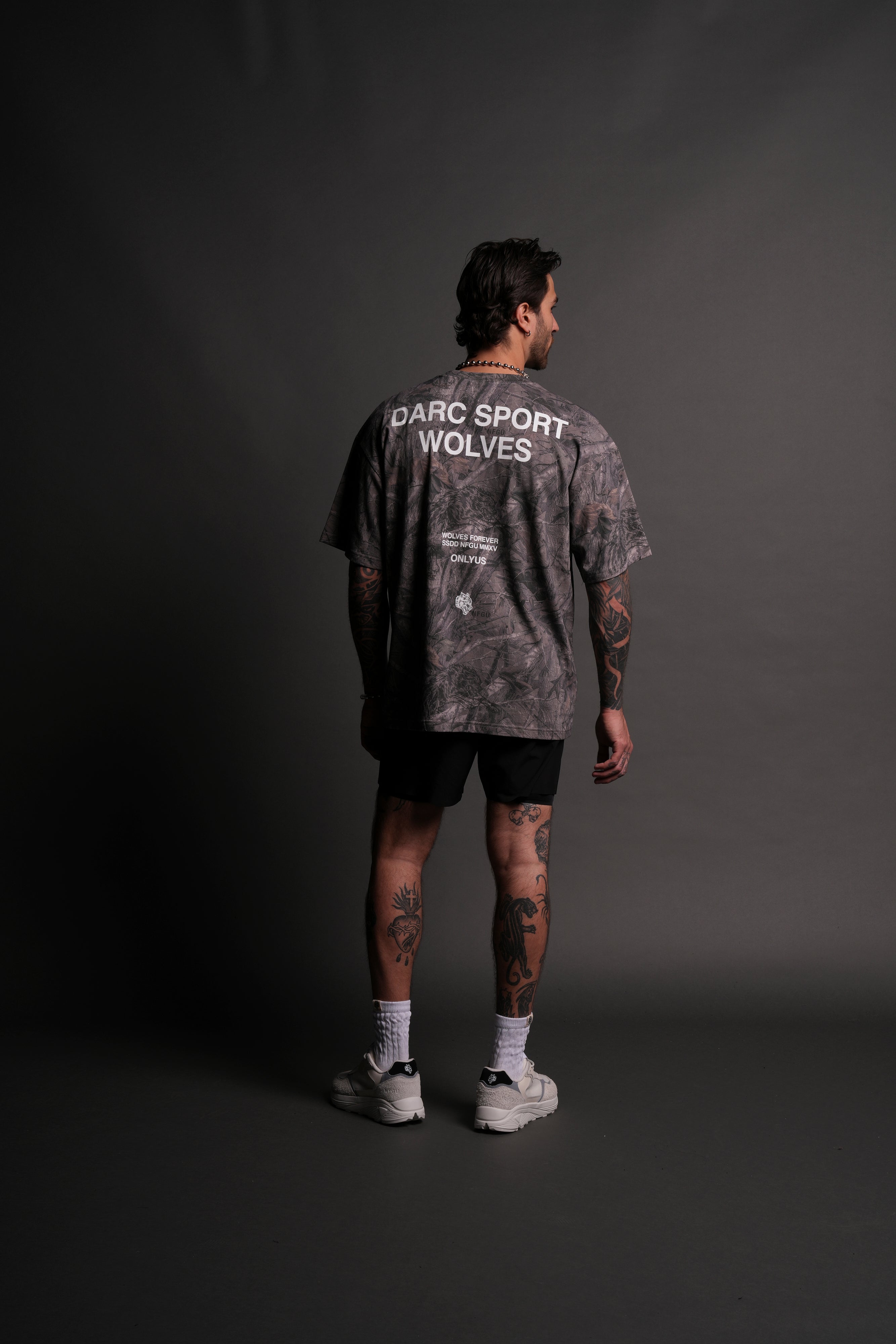 Darc Sport Wolves "Premium" Oversized Tee in Driftwood Wolf Forest Camo