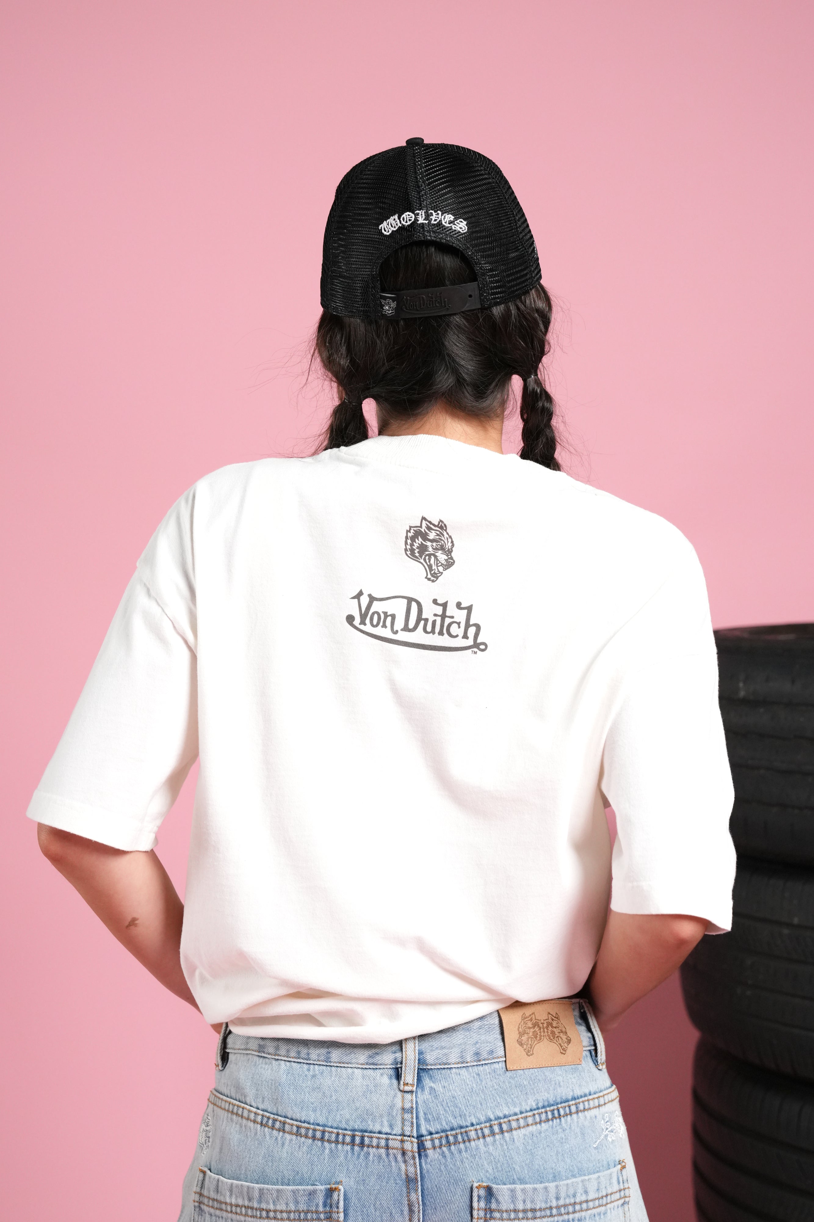 Flight Club V2 Grunge Mid Length Raw Hem Tee in Cream