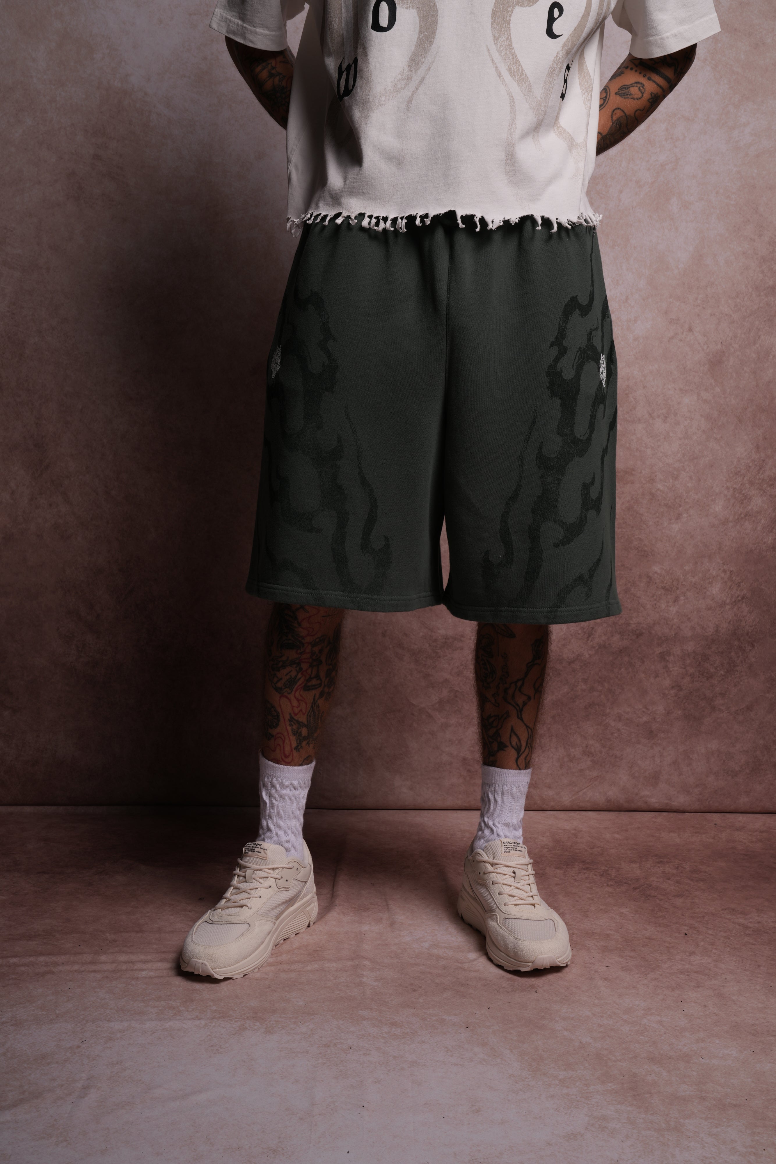 Darc Infernal Oversized Osiris Sweat Shorts in Norse Green