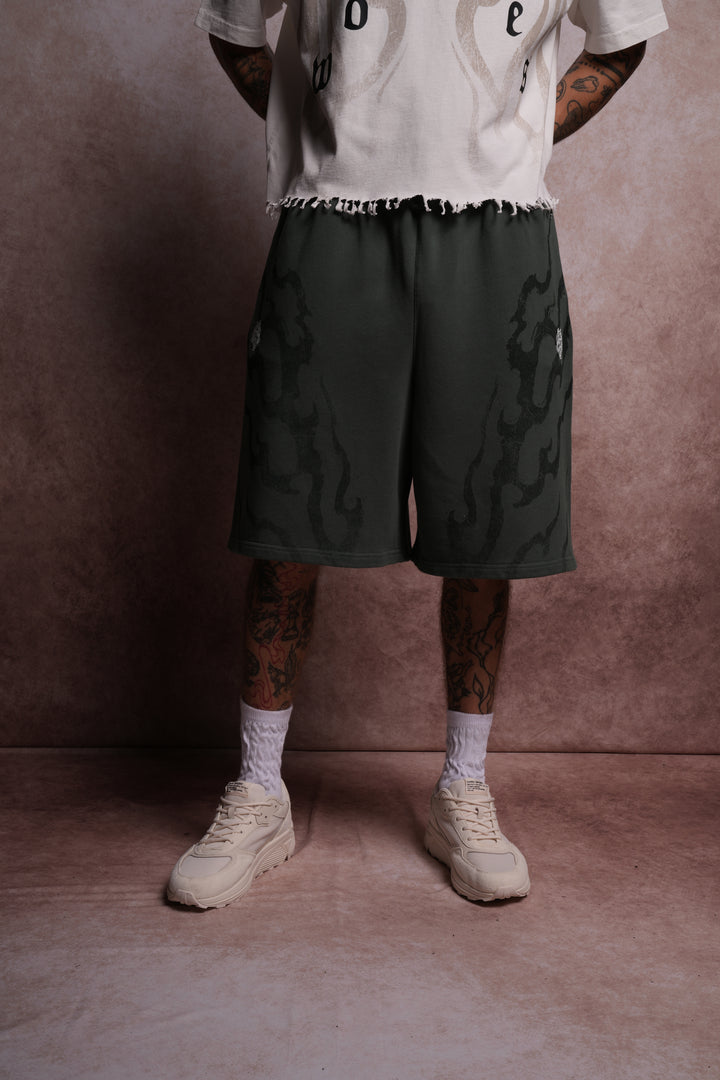 Darc Infernal Oversized Osiris Sweat Shorts in Norse Green