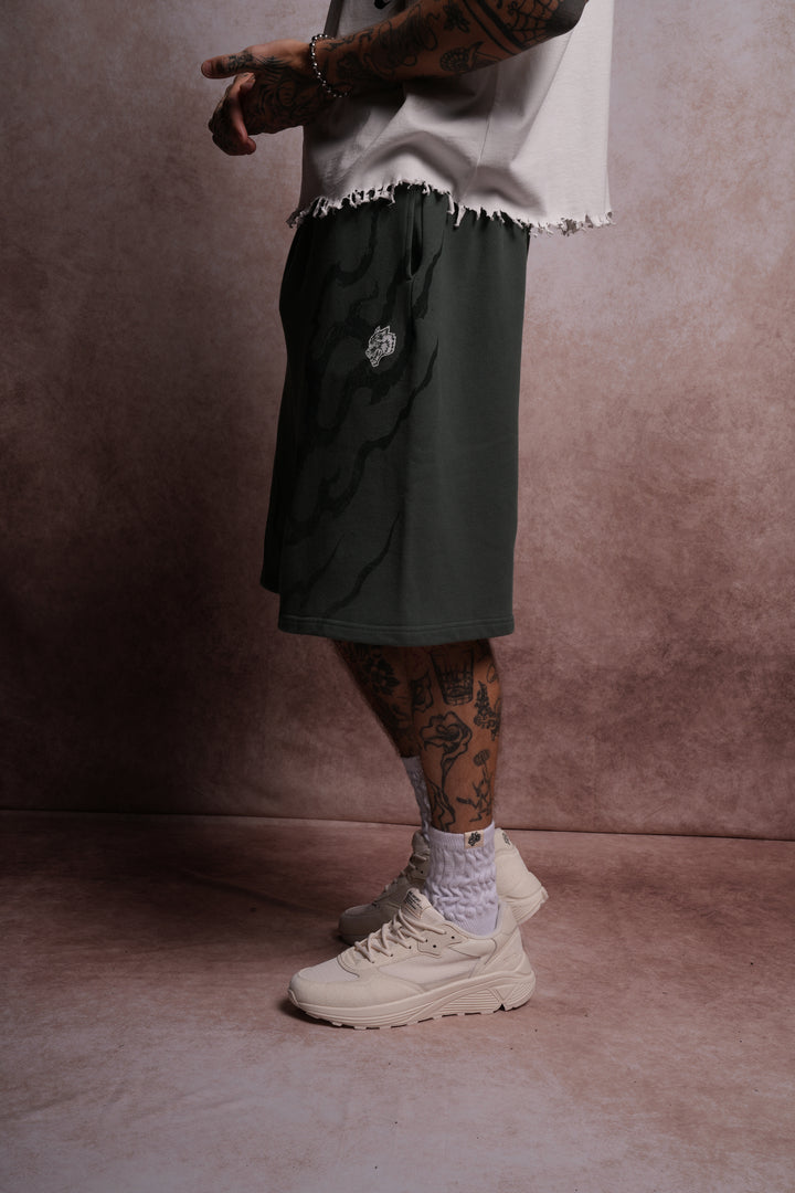 Darc Infernal Oversized Osiris Sweat Shorts in Norse Green