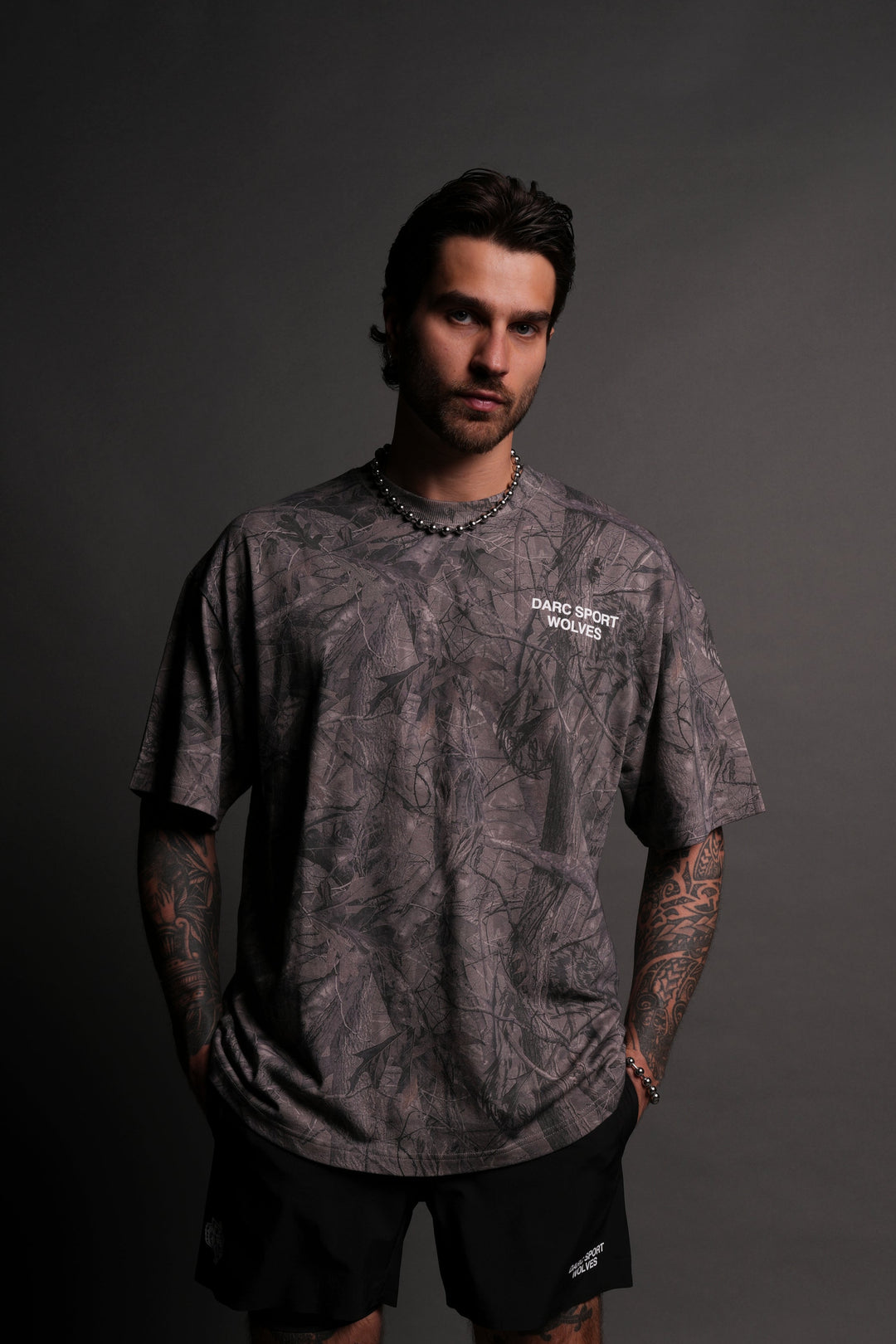 Darc Sport Wolves "Premium" Oversized Tee in Driftwood Wolf Forest Camo