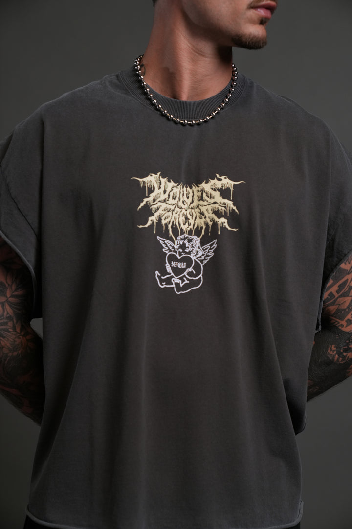 Cherub Core Grunge Cut-Off Tee in Wolf Gray