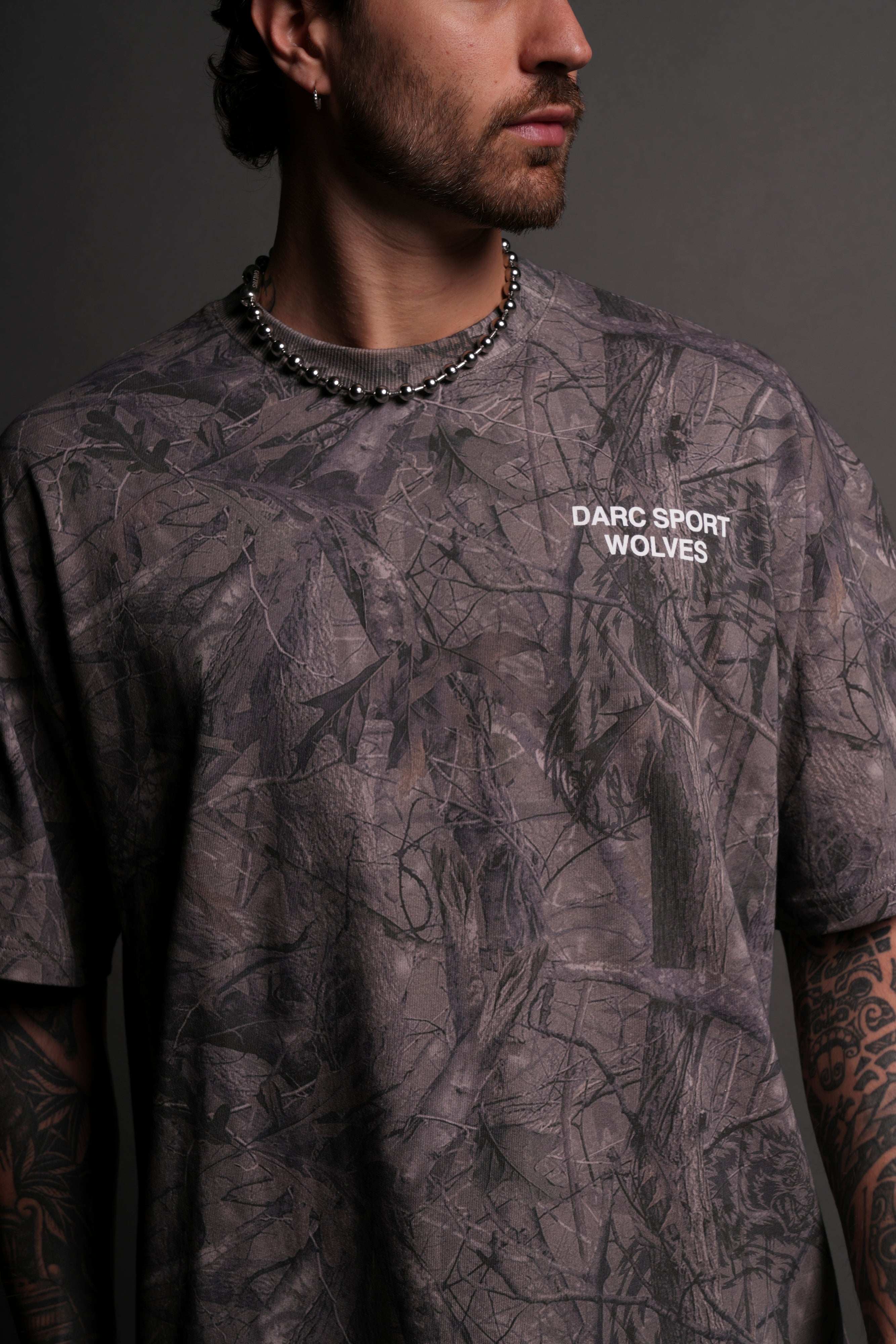 Darc Sport Wolves "Premium" Oversized Tee in Driftwood Wolf Forest Camo