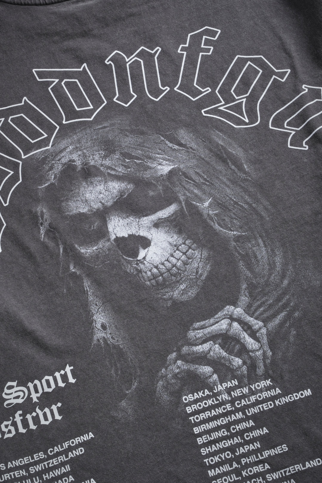 Reaper Tour Grunge Mid Length Raw Hem Tee in Slate Gray