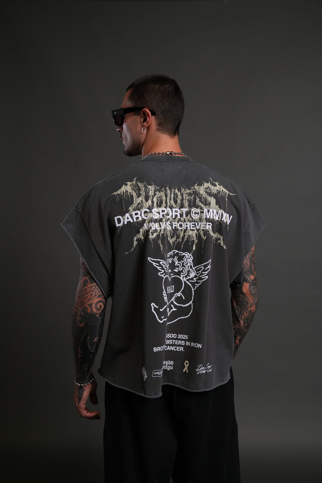 Cherub Core Grunge Cut-Off Tee in Wolf Gray
