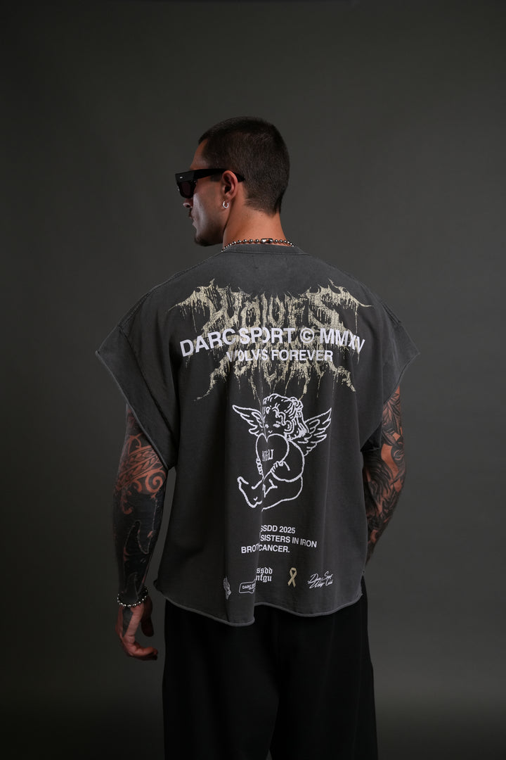 Cherub Core Grunge Cut-Off Tee in Wolf Gray