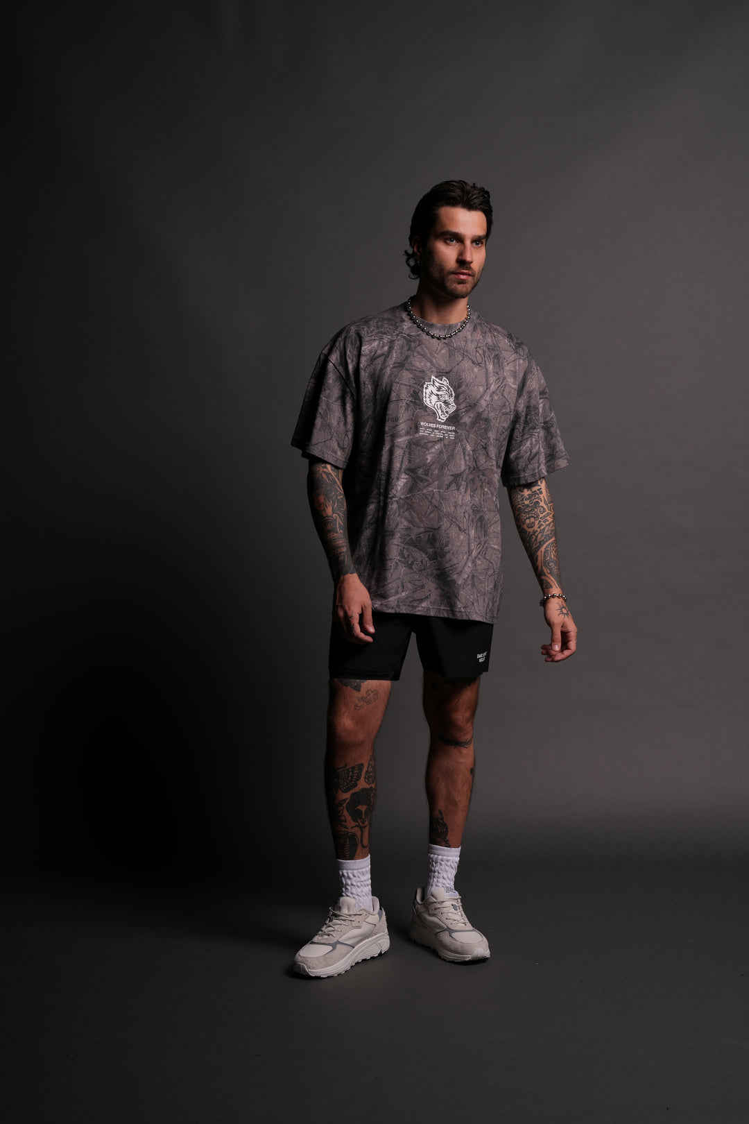 Wolves Have Your Back "Premium" Oversized Unisex Tee in Driftwood Wolf Forest Camo