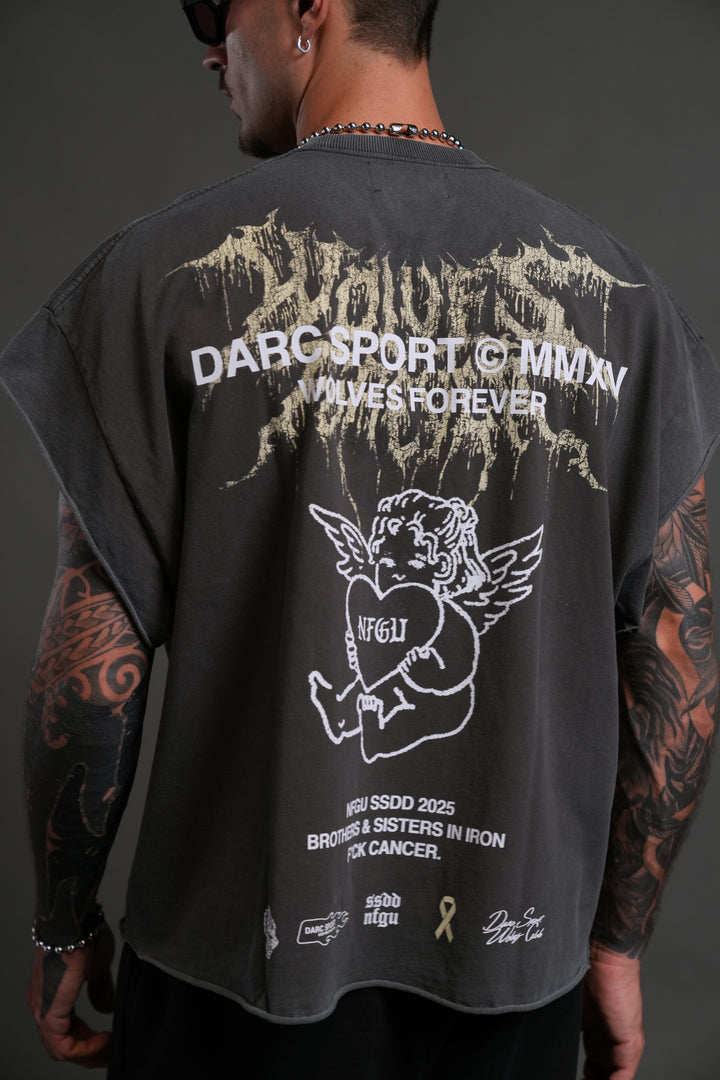 Cherub Core Grunge Cut-Off Tee in Wolf Gray