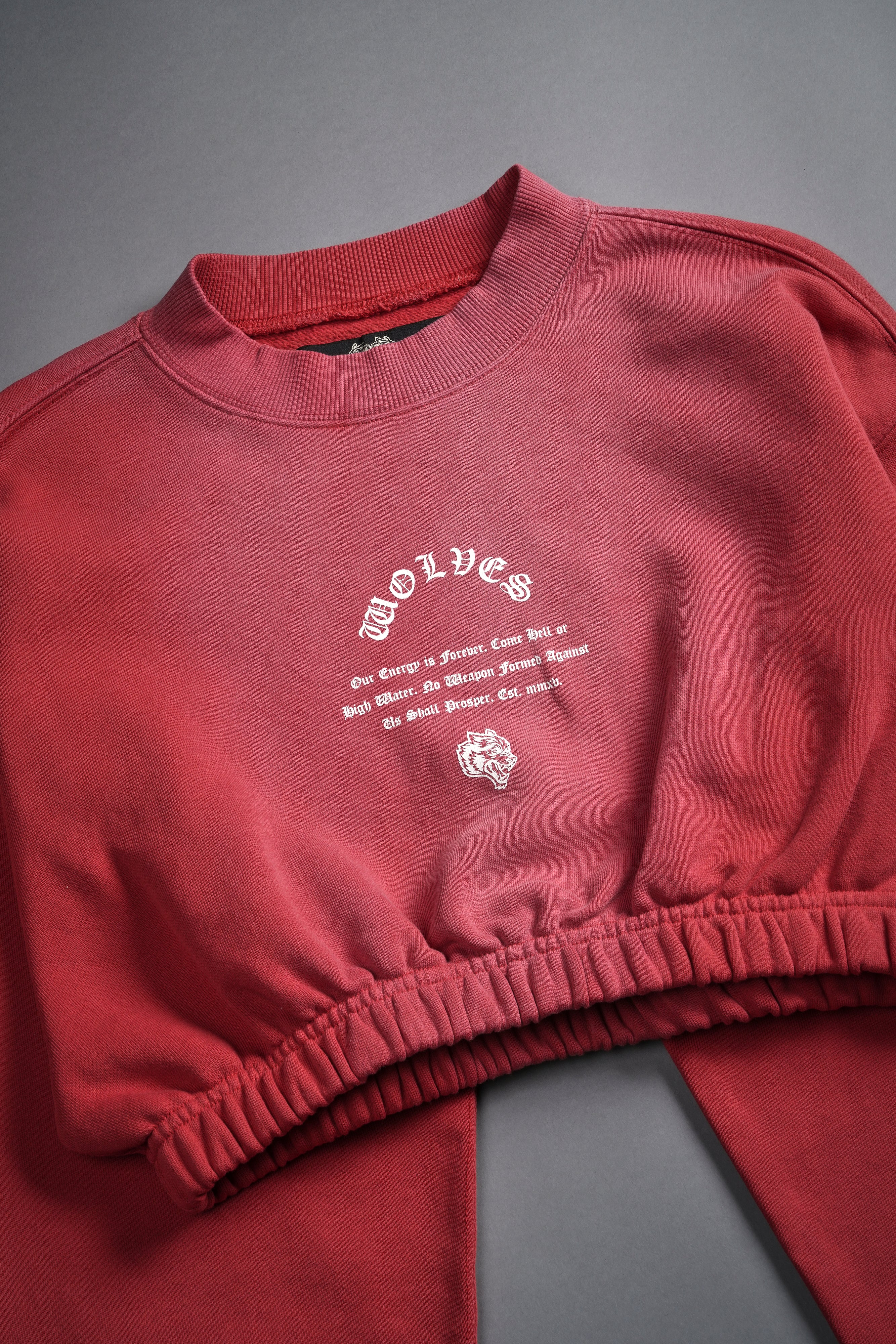 Her Darcness "Gwen" (Cropped) Crewneck in Roman Red Tonal Sun Fade