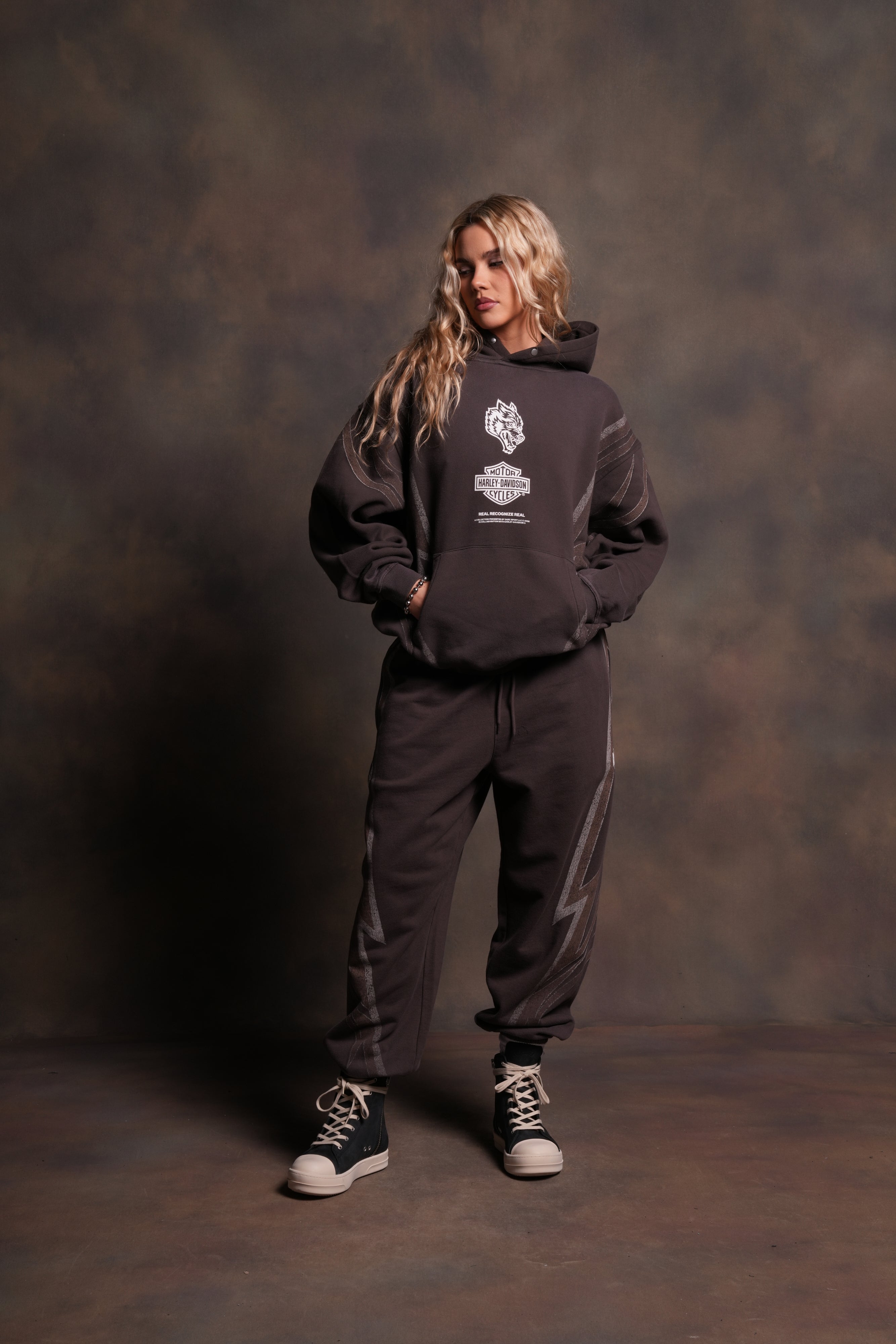 Real Recognize Real Unisex "Pierce" Hoodie in Darc Brown Drift Wash