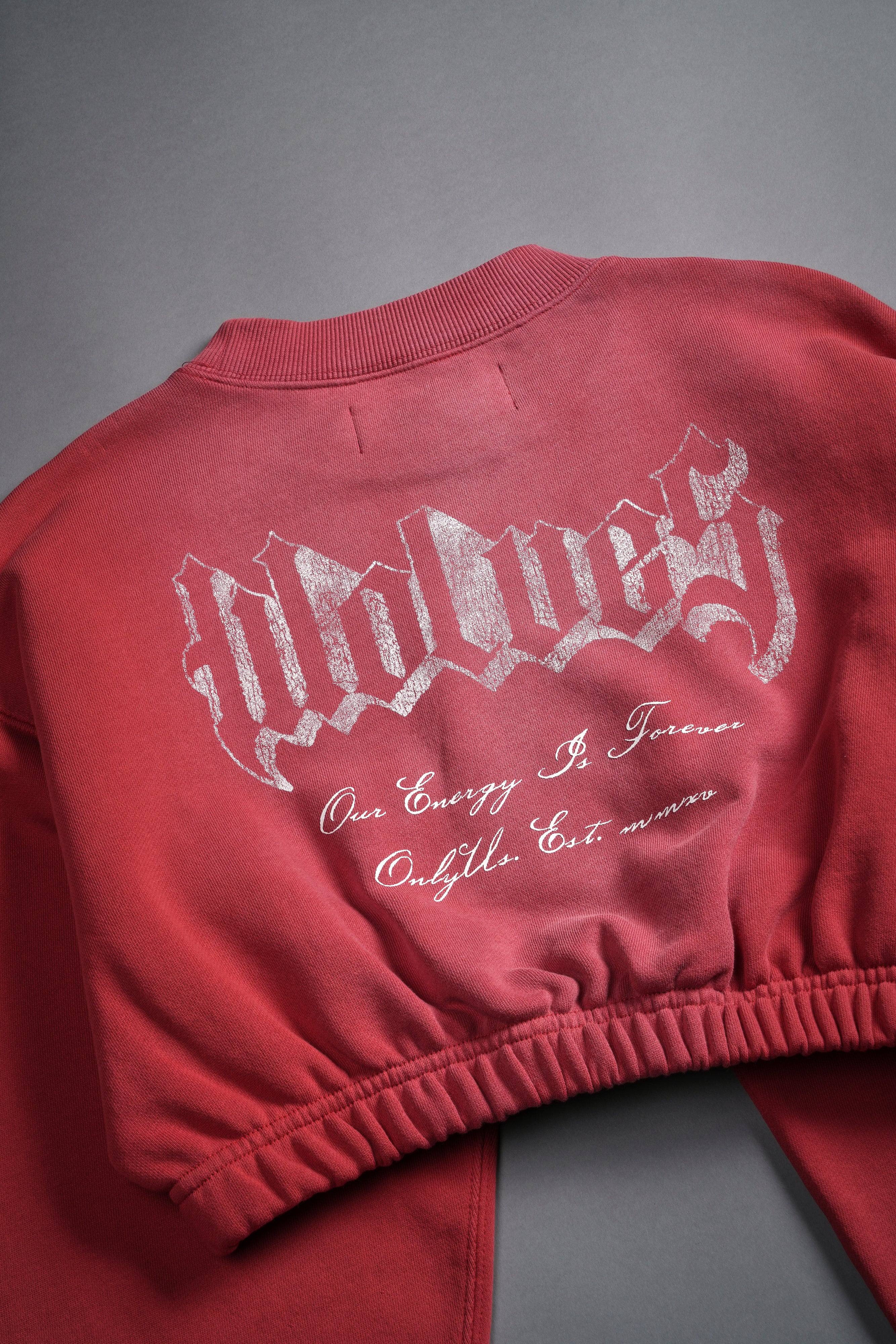 Her Darcness "Gwen" (Cropped) Crewneck in Roman Red Tonal Sun Fade