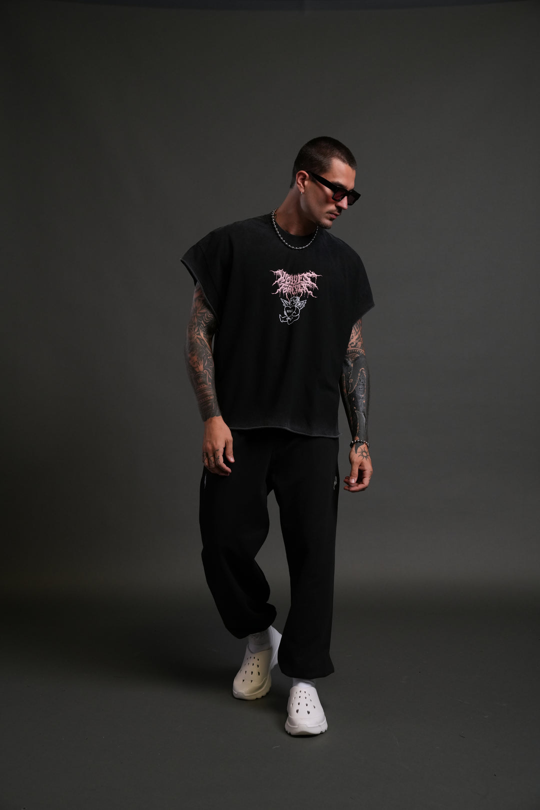 Cherub Core Grunge Cut-Off Tee in Black