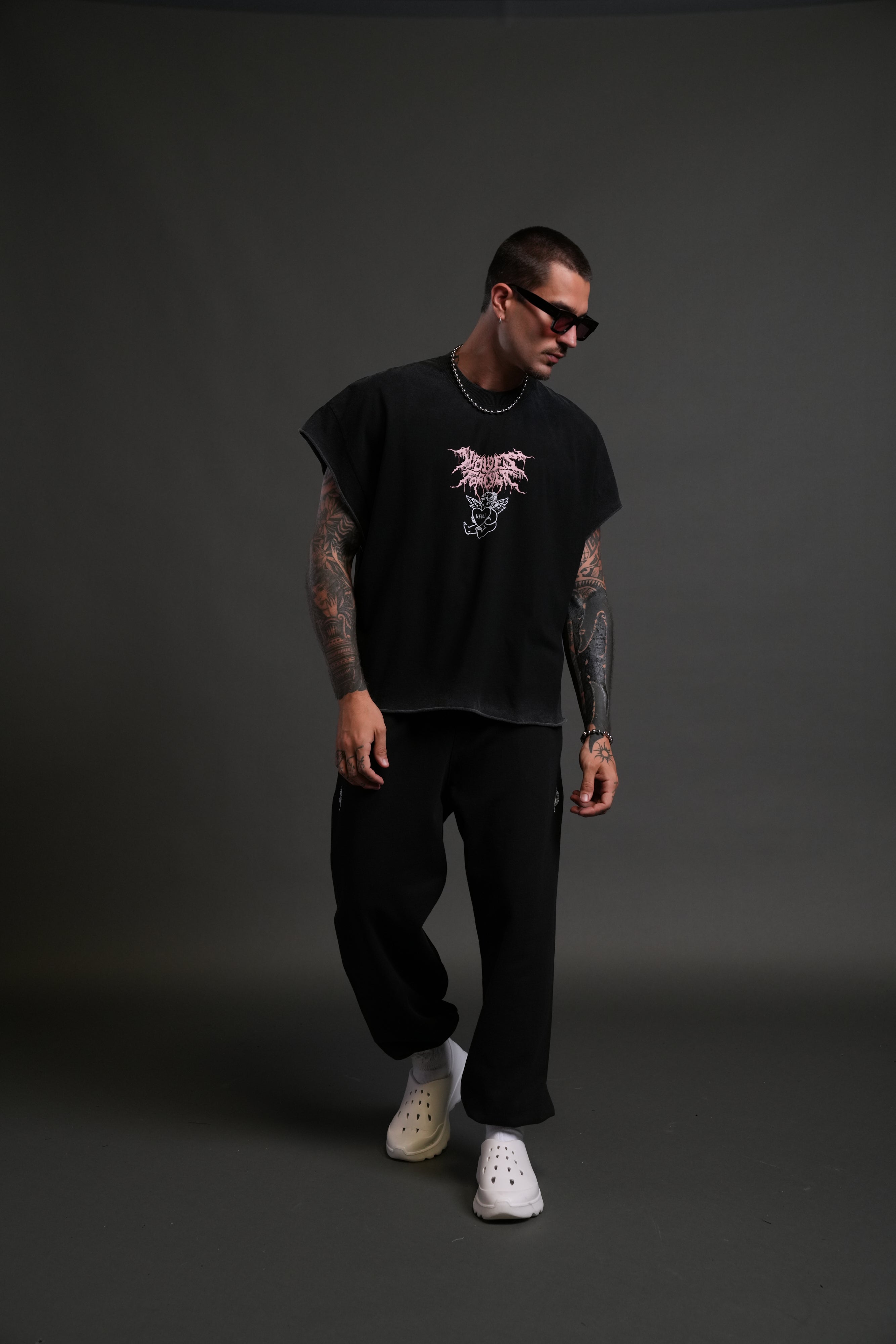 Cherub Core Grunge Cut-Off Tee in Black