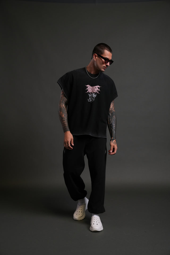Cherub Core Grunge Cut-Off Tee in Black