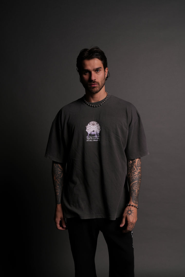 Thunder "Premium" Oversized Tee in Wolf Gray/Purple Lightning